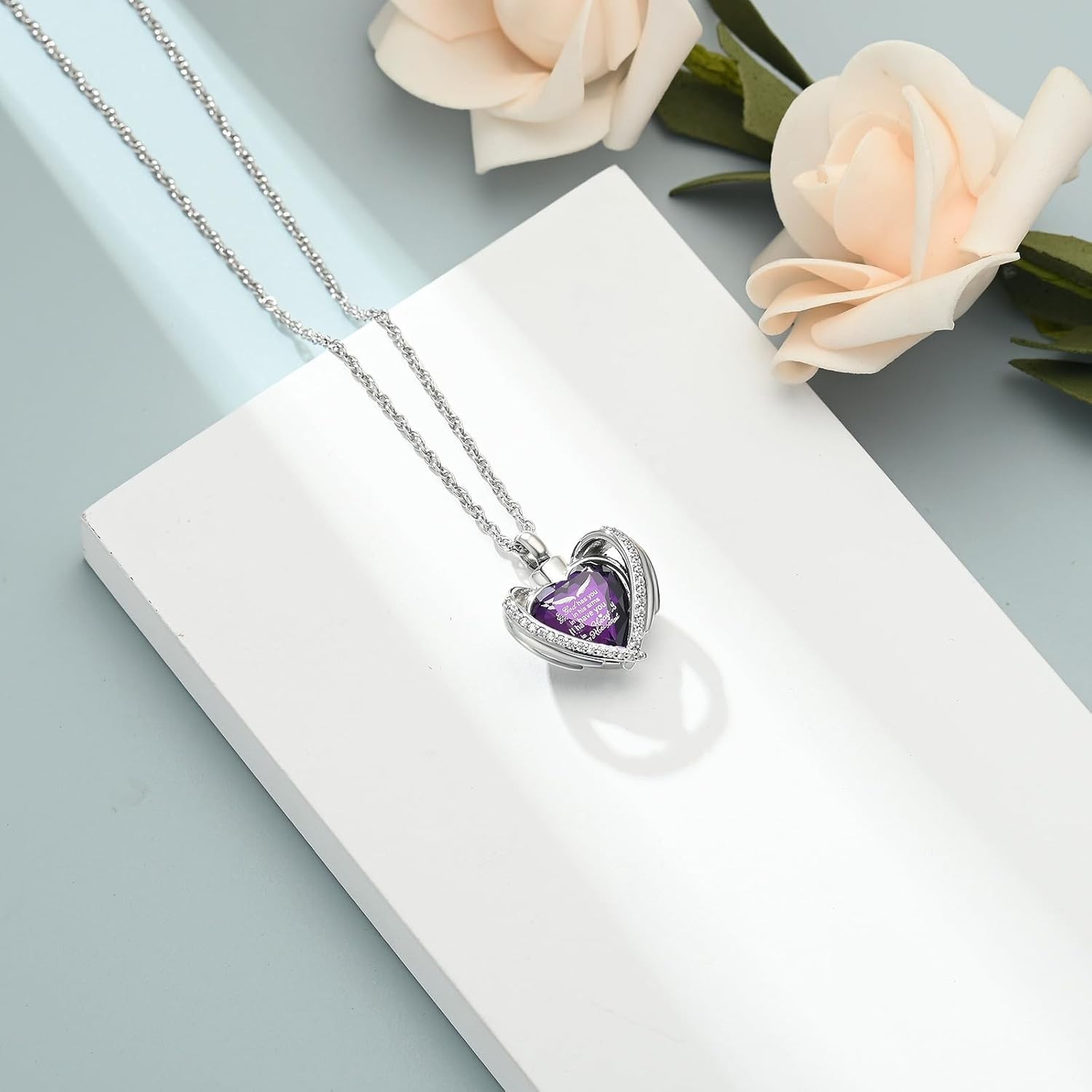 Elegant Angel Wing Heart Urn Necklace for Ashes – Personalized Keepsake Jewelry