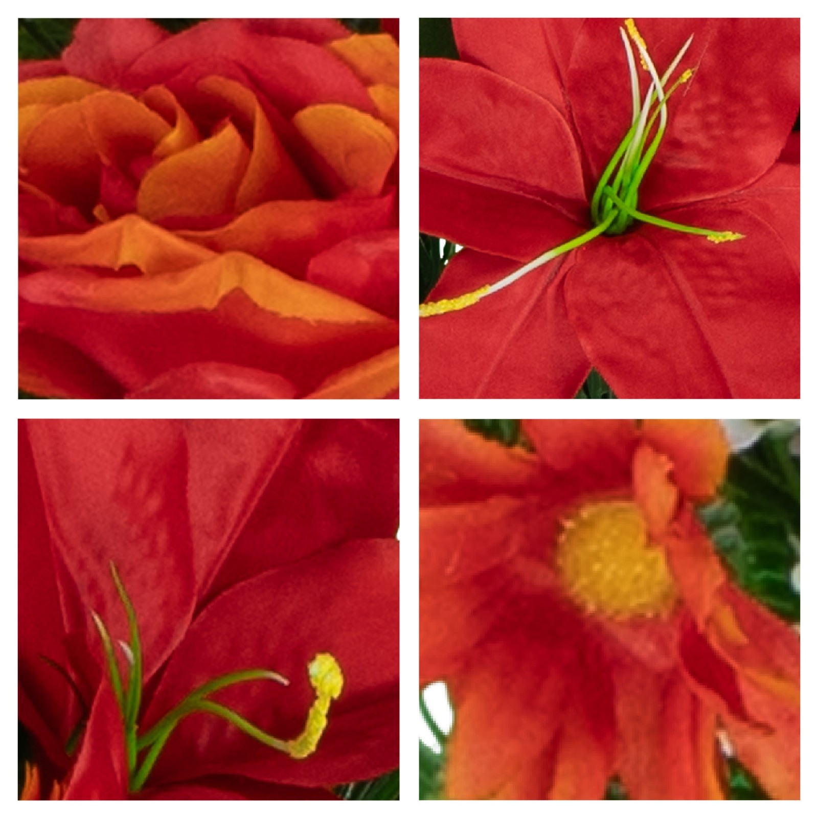 Artificial Cemetery Flowers for Vase – Fire Red Lily, Rose, and Daisies