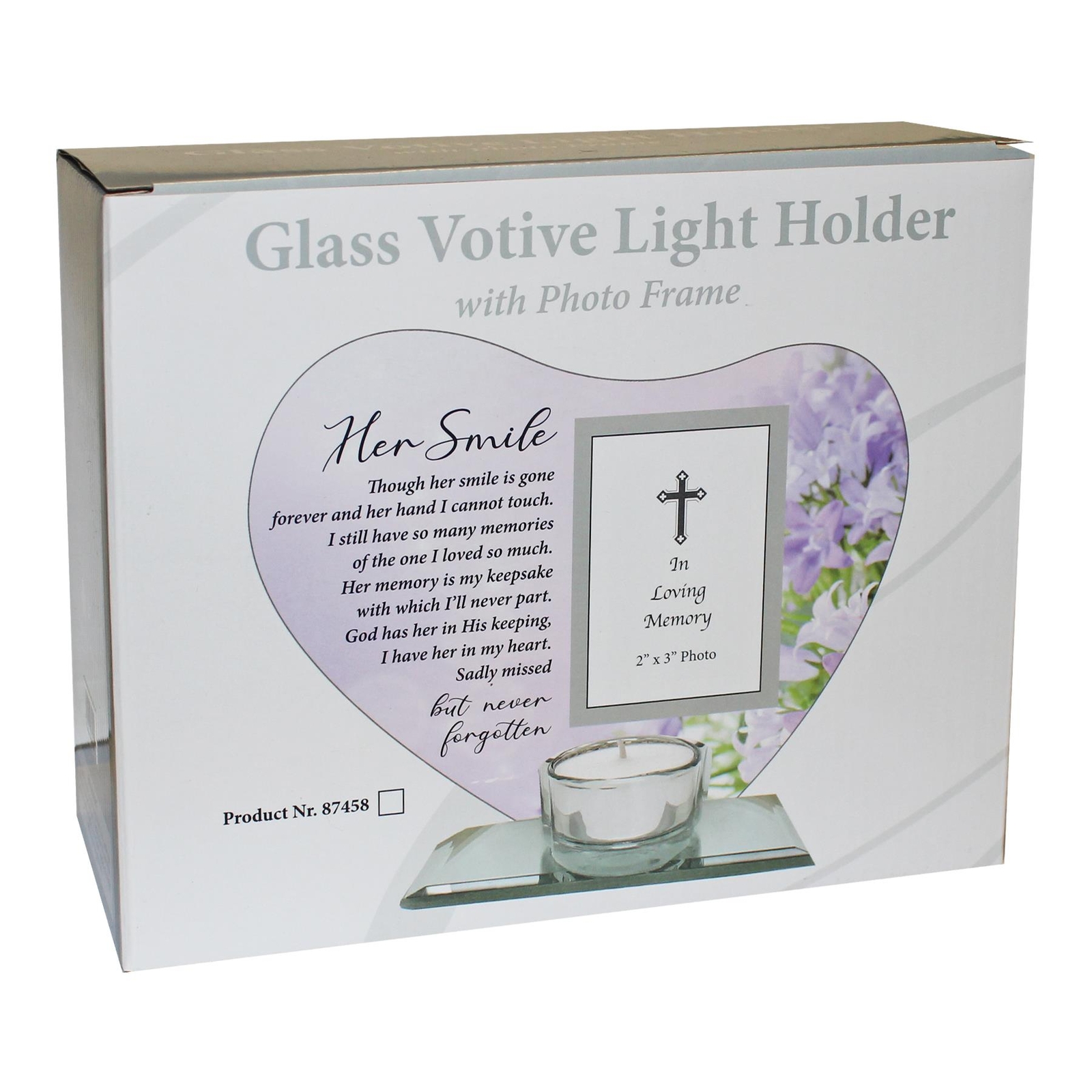 Memorial Glass Heart Votive Tea Light Candle Holder with Photo Frame Her Smile