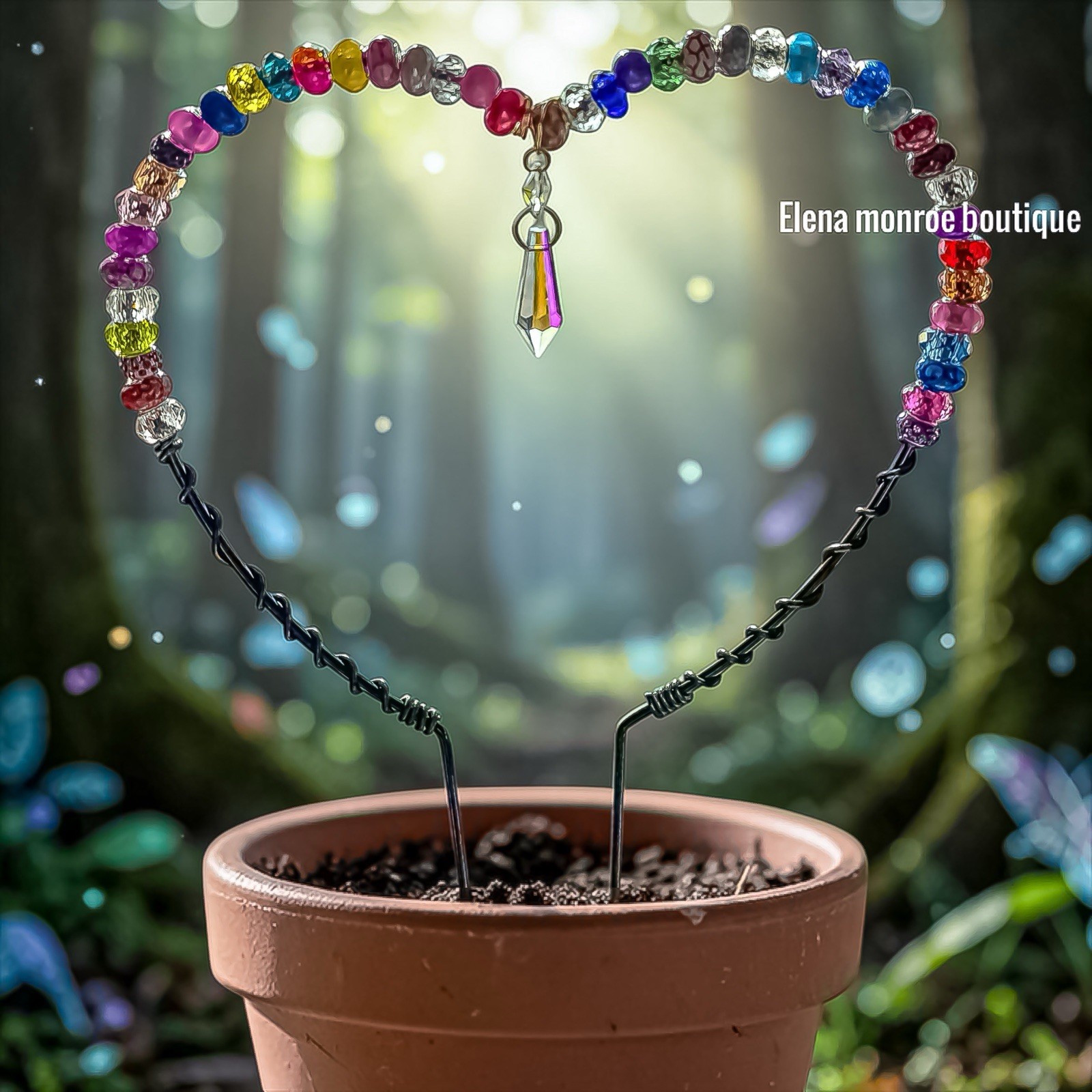 Elena Monroe Boutique Multicolor Glass Bead Heart Fairy Garden Stake Outdoor