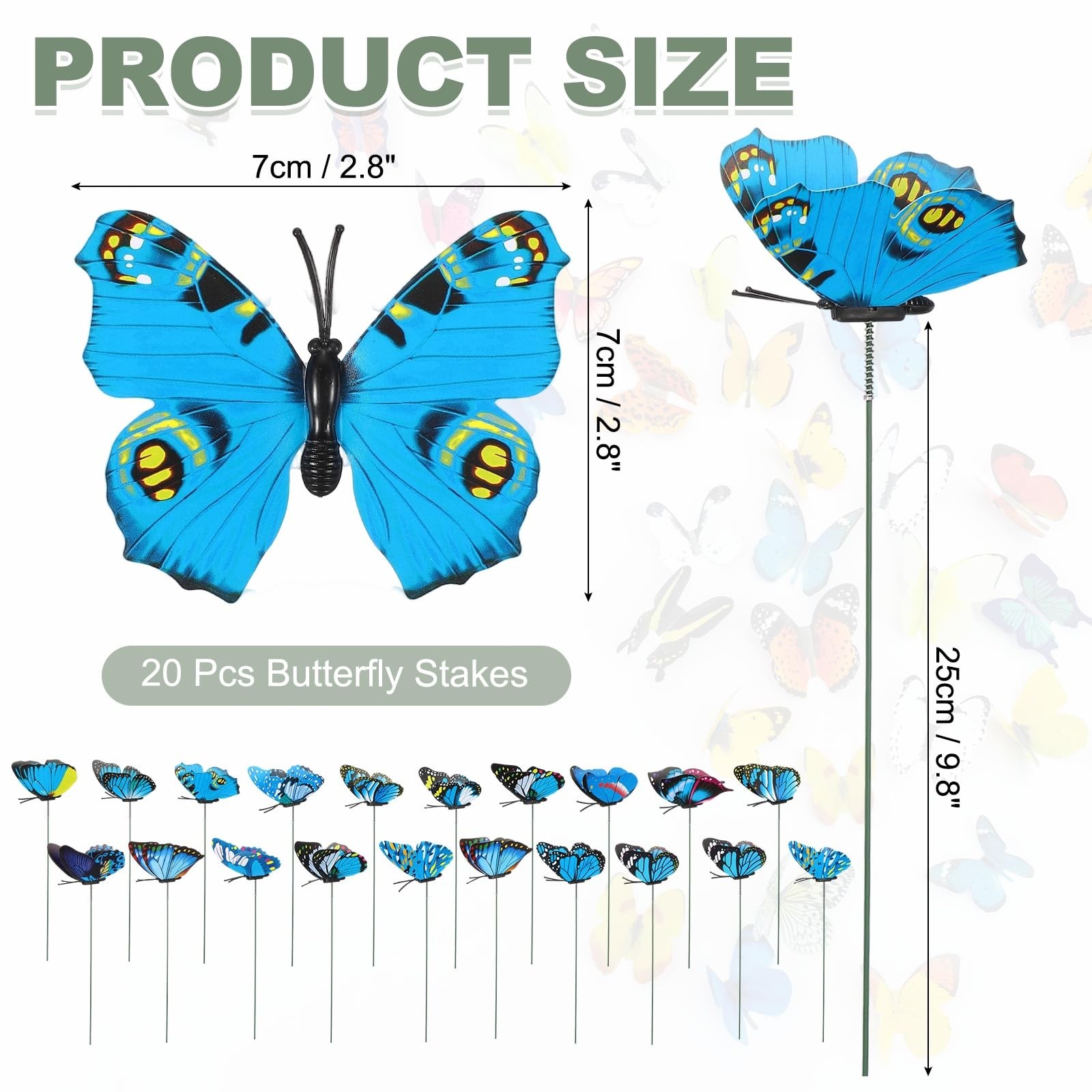 20pcs Waterproof Butterfly Garden Stakes for Indoor Outdoor Decor, Blue