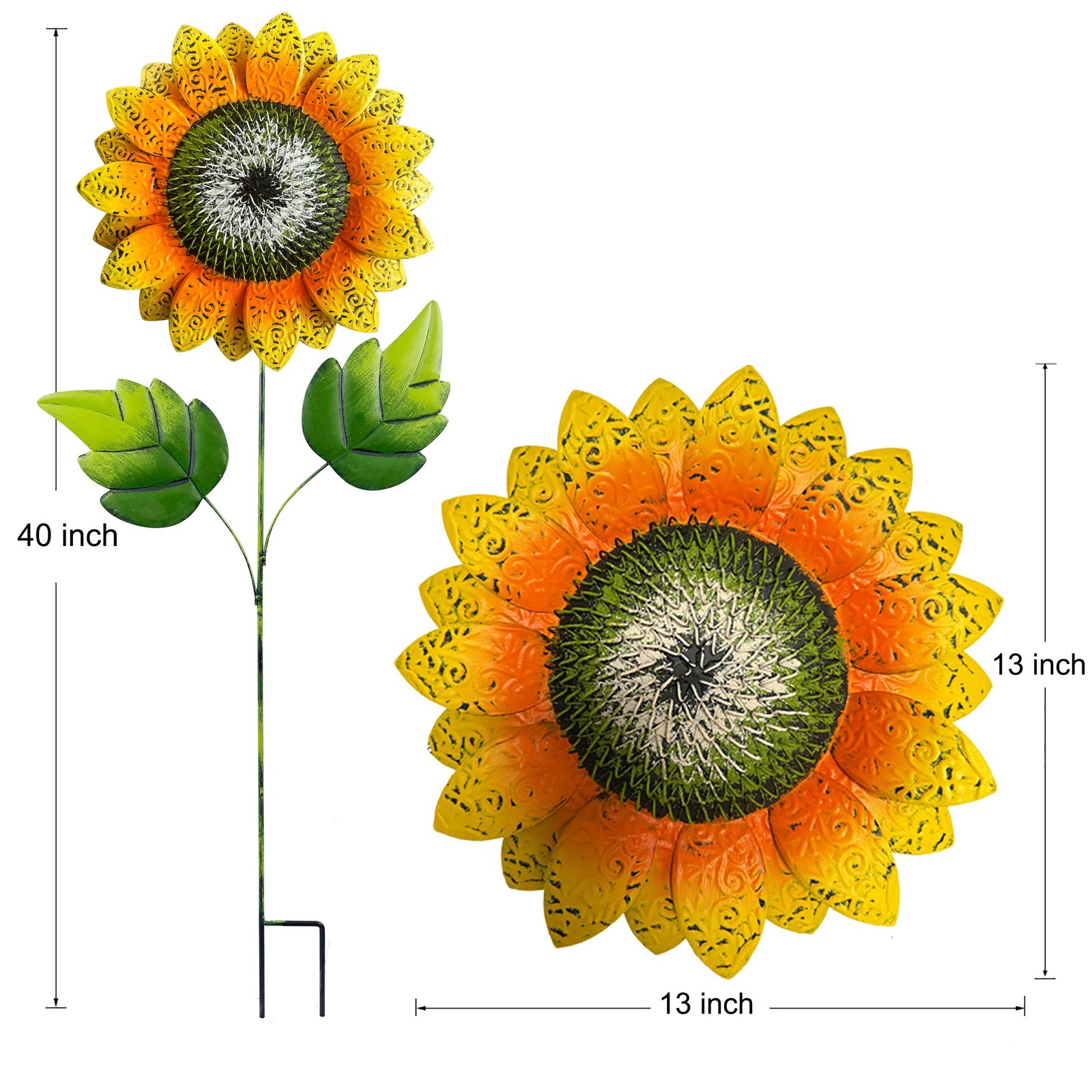 Sunflower Garden Stakes 40 Inch Metal Flower Yard Art for Outdoor Decor