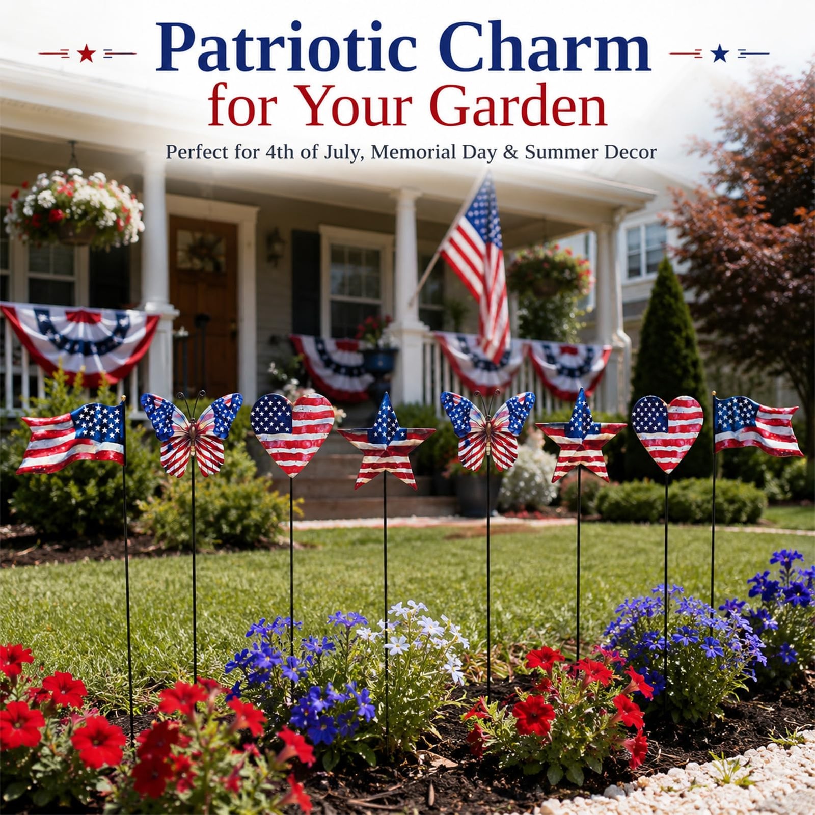 8 Pcs 4th of July Decorations Outdoor,Patriotic Metal Stars Butterflies Heart…