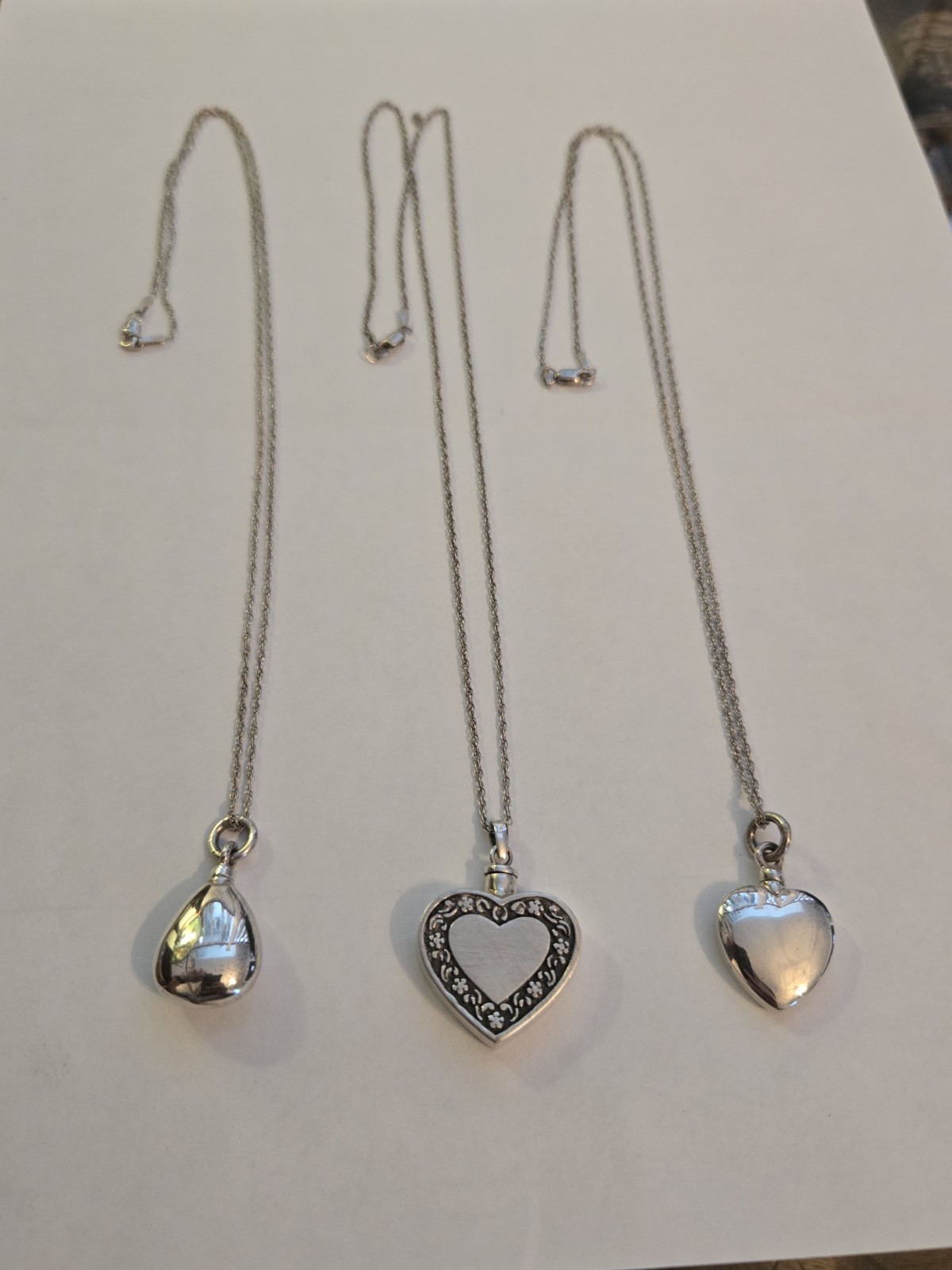 Sterling Silver 925 Cremation Urn Pendant Heart/Teardrop & 20″ Chain CHOOSE ONE