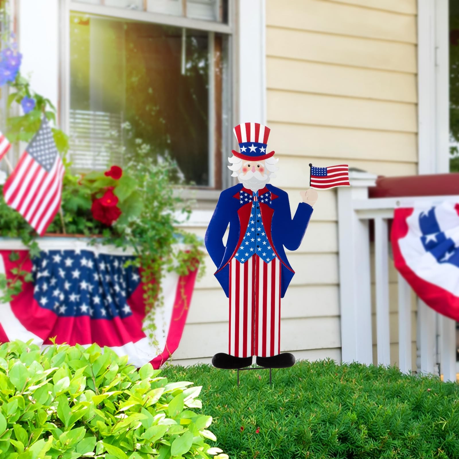 Patriotic Yard Signs – 35″ Metal Uncle Sam Garden Stakes for Holidays Decor