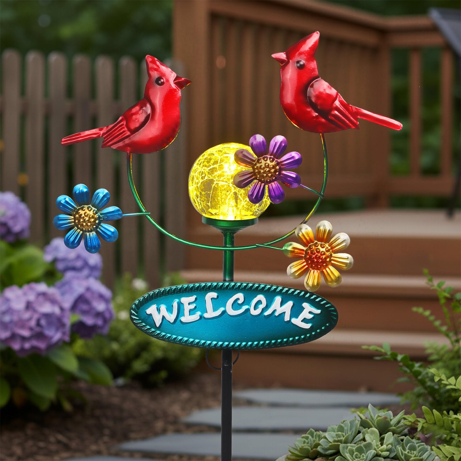 Cardinal Solar Garden Stakes Metal Welcome Signs for Outside