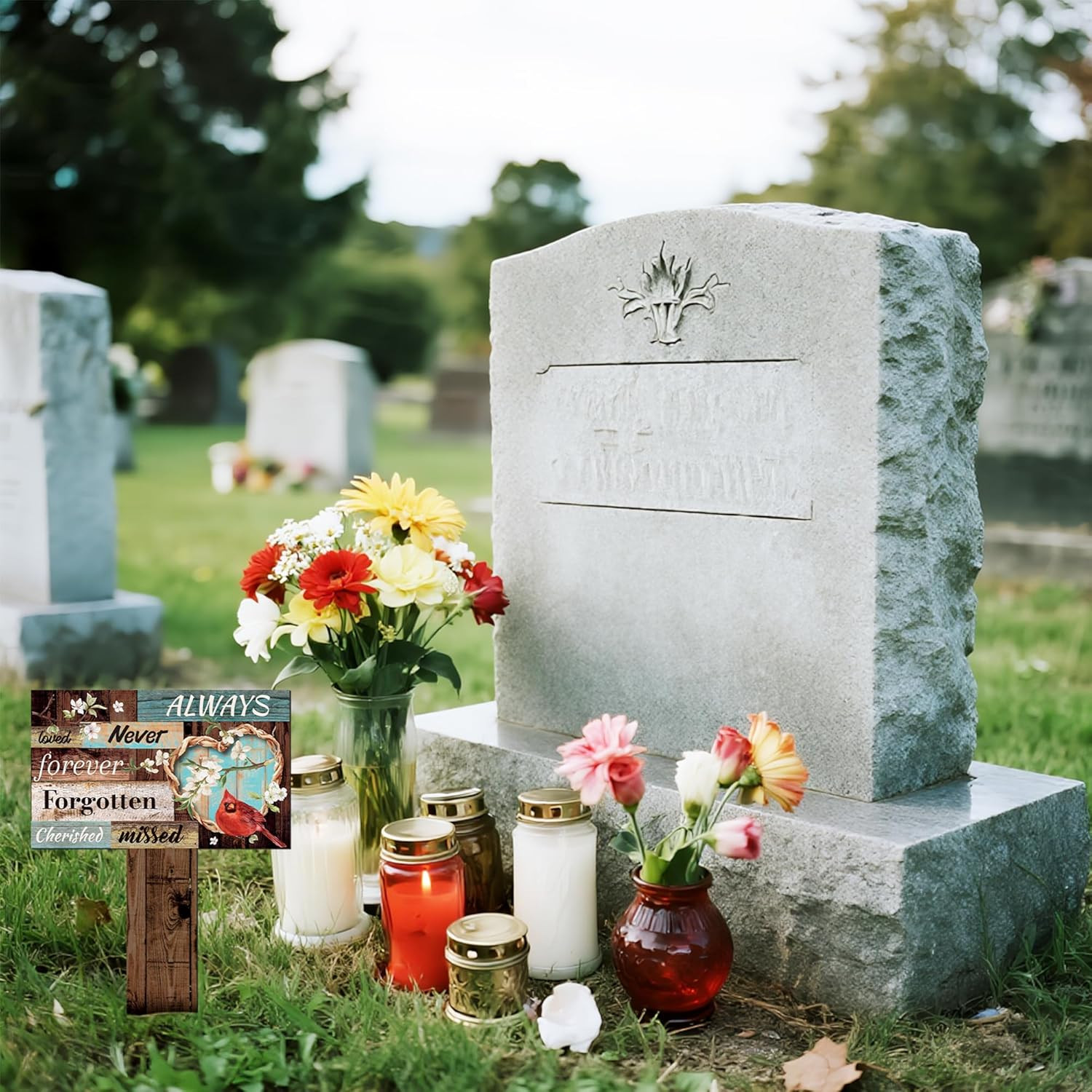 Stake Graves Cemetery Decorations – Colorlife Cardinal Metal Memorial Grave Mark