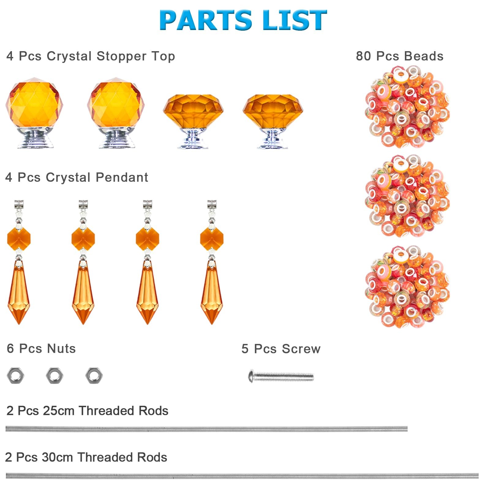 100 PCS DIY Fairy Wand Beaded Garden Stake Beads Kits with Orange Large Hole …