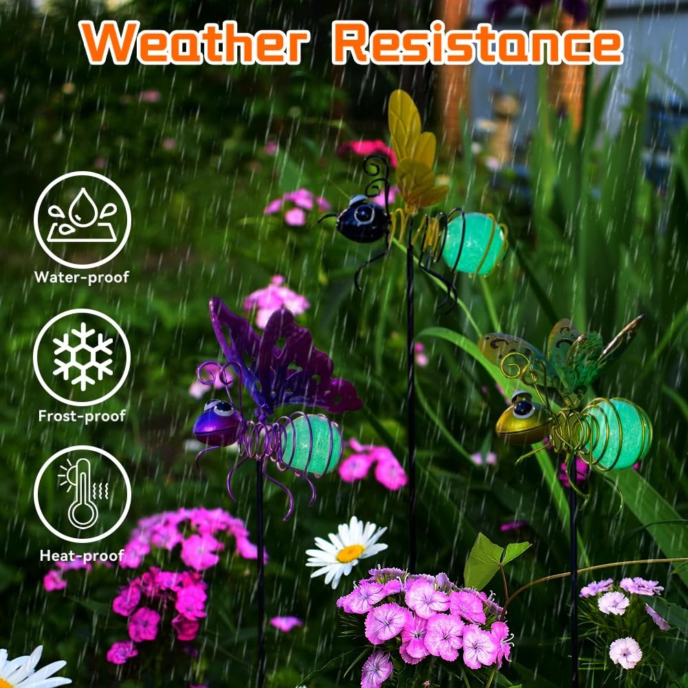 3 Pcs Luminous Bee Garden Stakes – Glow Dark Metal Yard Art Decor Gifts for Mom