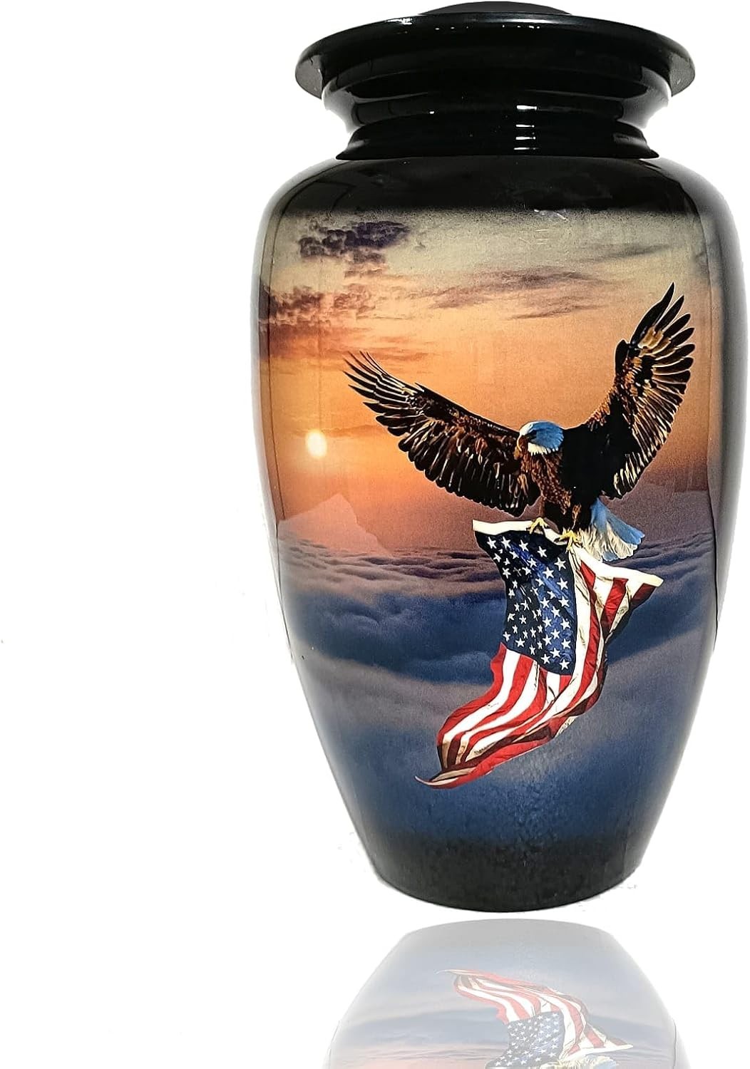 Elegant Large Metal Cremation Urn with American Flag Design – Holds 200 lbs