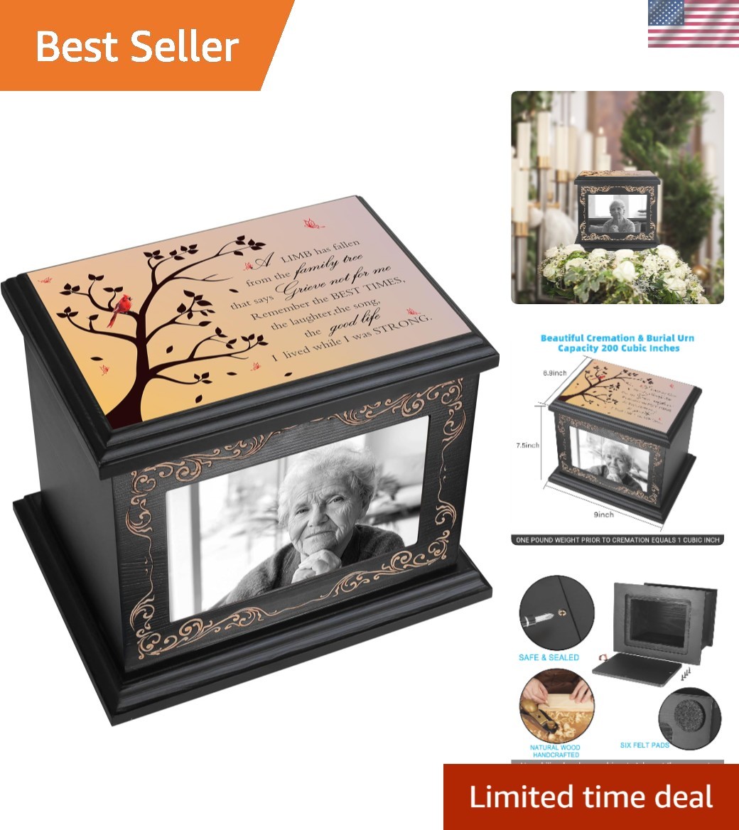 Elegant Wooden Cremation Urn for Ashes – Tree of Life Design, 200 Cubic Inches
