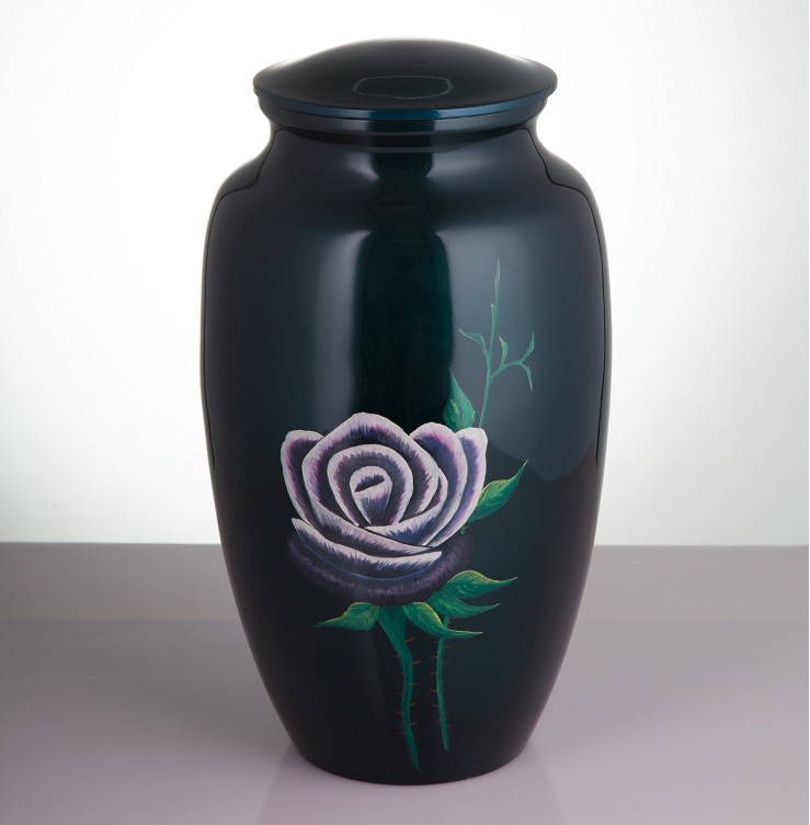 Rose on Green- Hand painted Metal Adult Cremation + Free Bag + Shipping