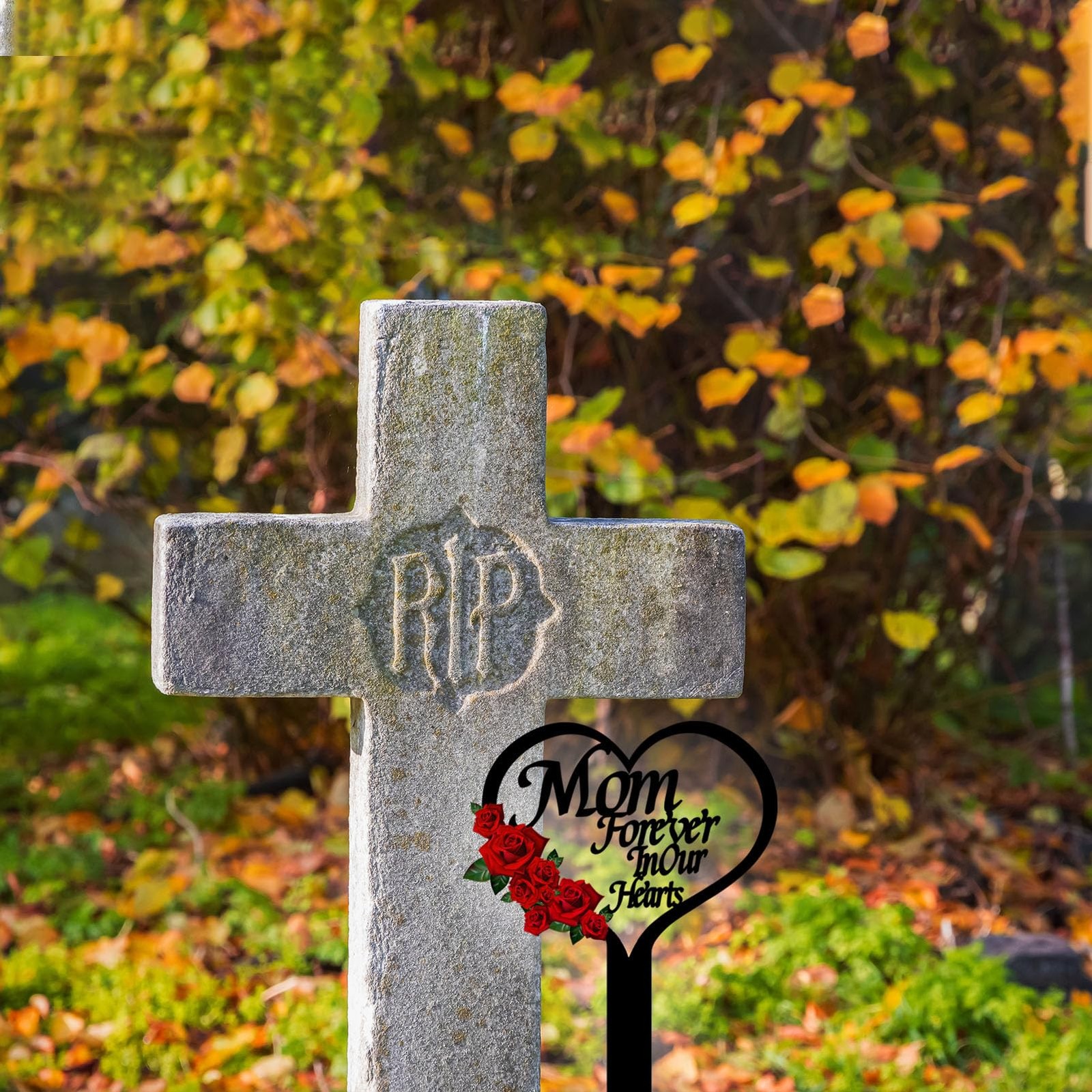 Heart Memorial Grave Marker Stake for Cemetery, Garden, Outdoors Decoration