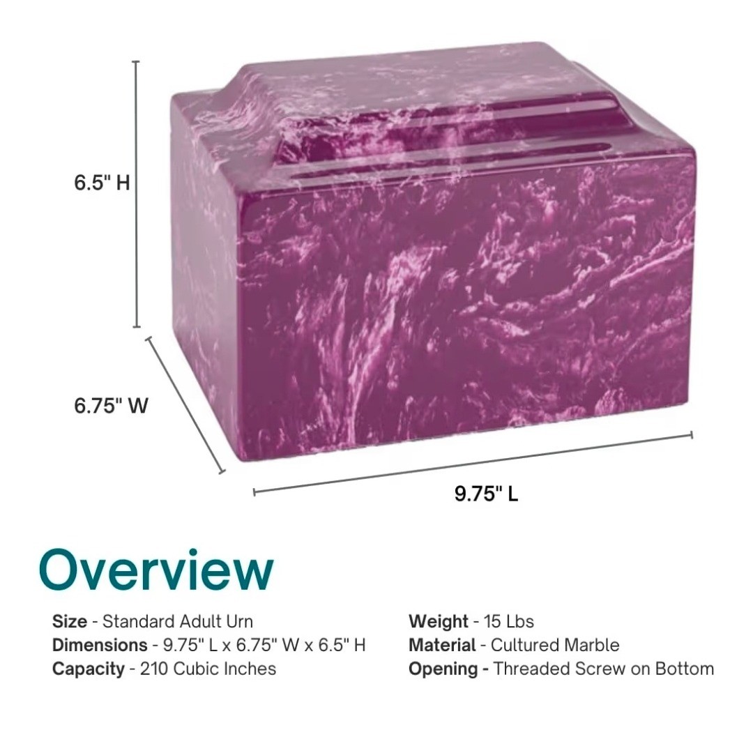 MacKenzie Vault Silverlight Amethyst Purple Marble Funeral Urn Adult Cremation