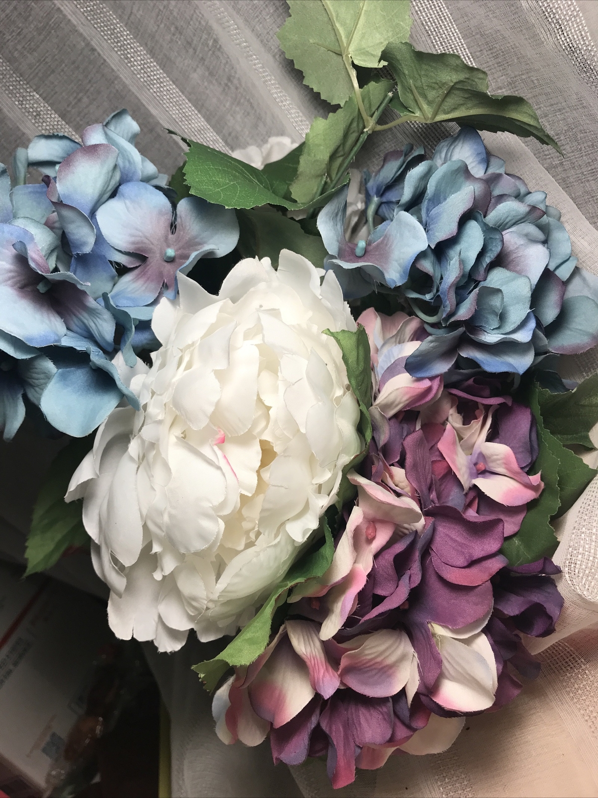 Faux Floral Remembrance Memorial Cemetery Bouquet Flowers NWT Blue White Purple