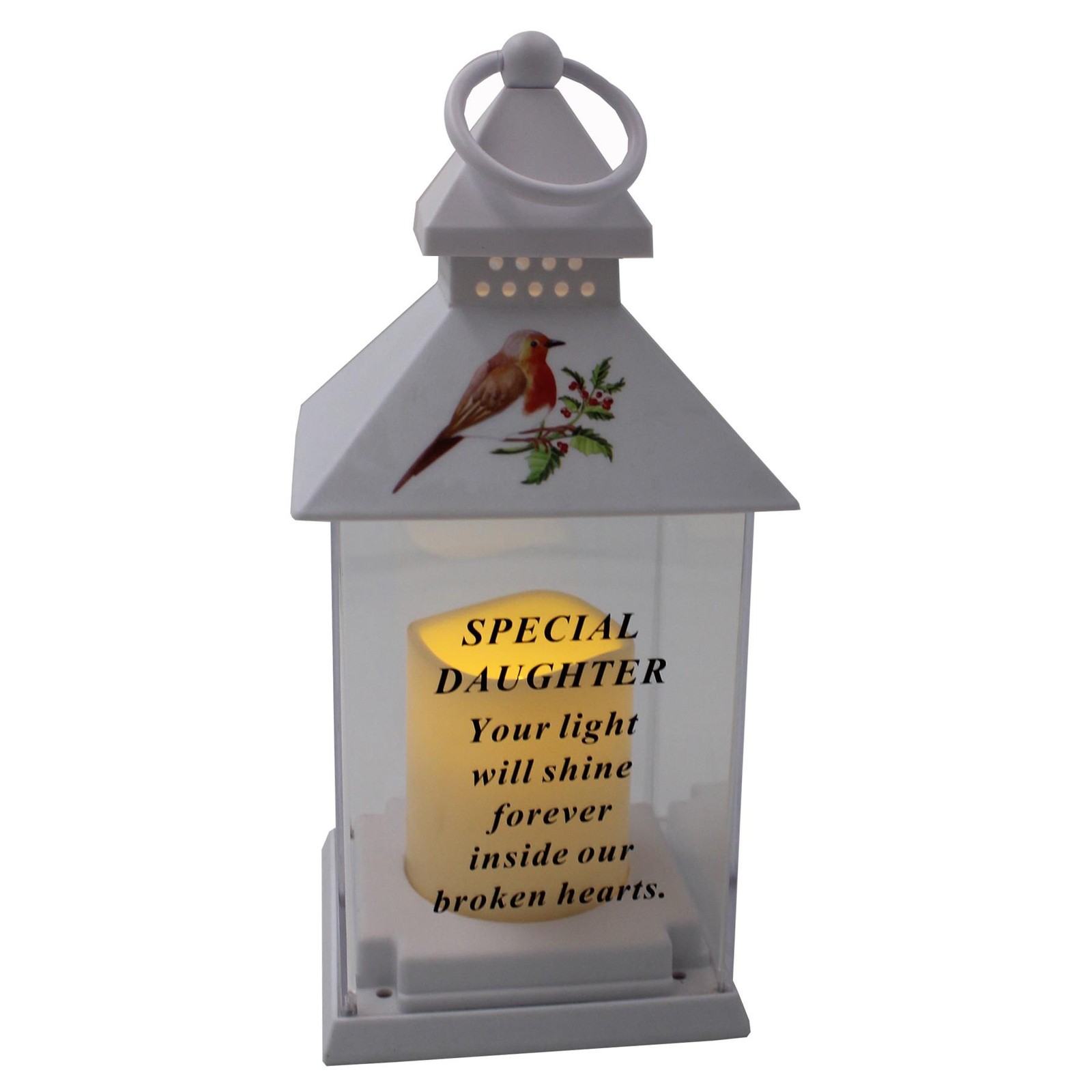 Robin Memorial Lantern Battery Operated Indoor and Outdoor Use Special Daughter