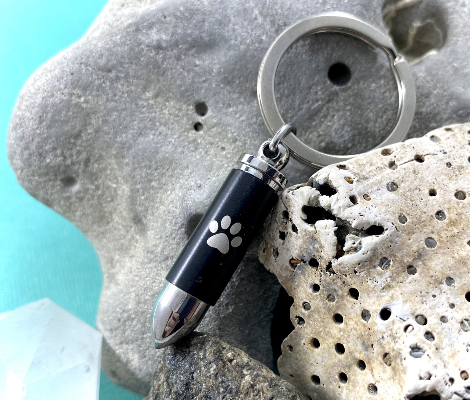 Keyring Urn 1″ Key Chain Mens SMALL BULLET Cremation Pendant Pet Dog Cat Paw Man