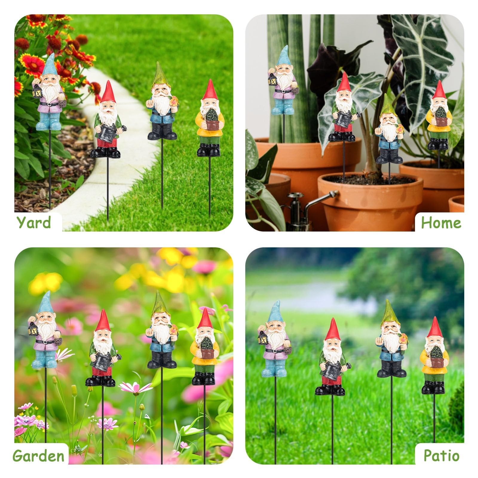 Garden Gnome Statues Set of 4, Resin Miniature Figurines for Outdoor Decor