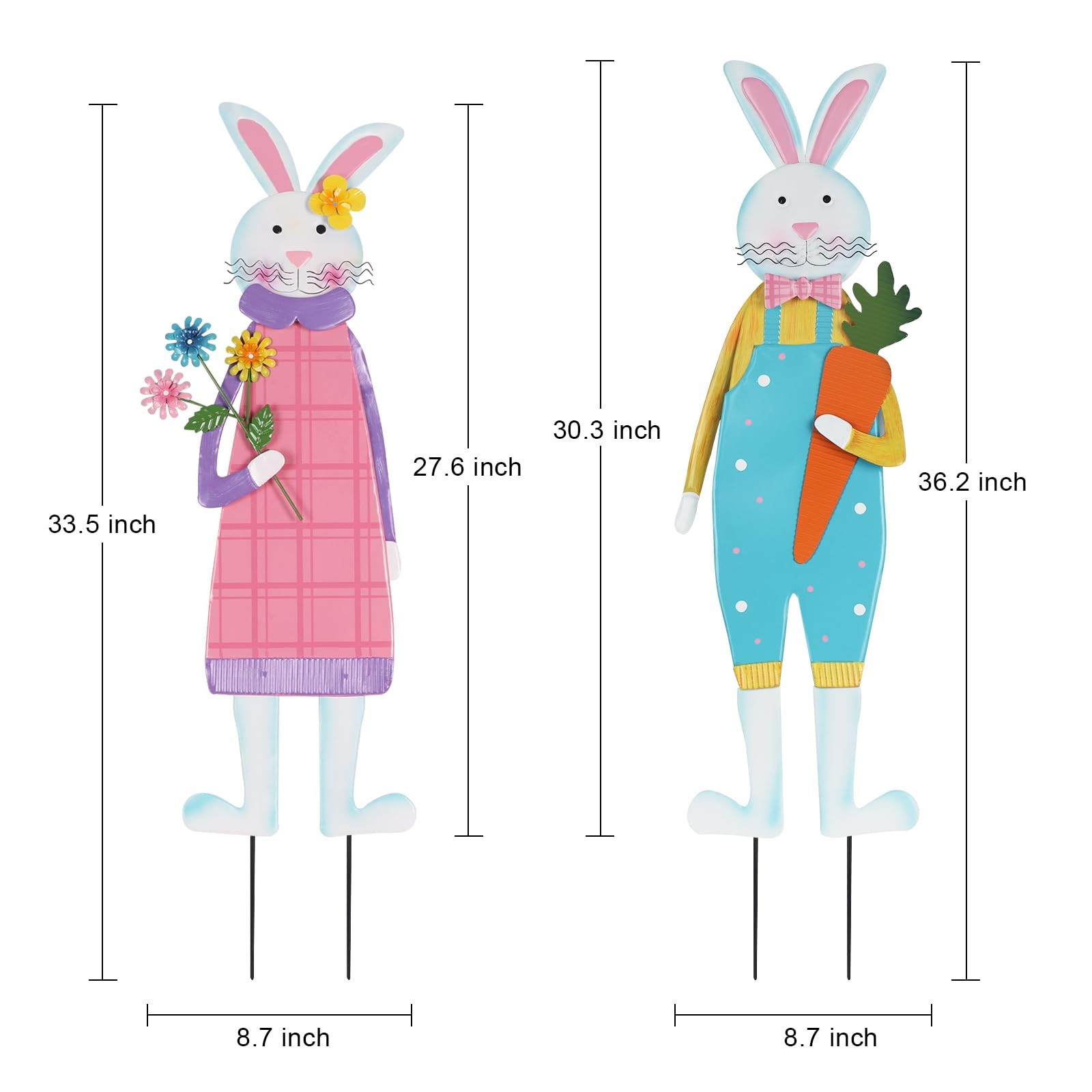 Easter Decorations Outdoor, Set of 2 Metal Bunny Decorative Garden Stakes for…