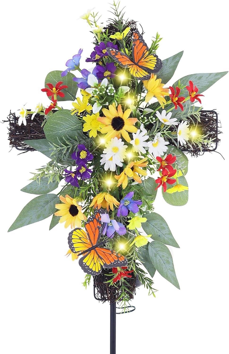 Solar Cross Stake Outdoor, Solar Powered Decorative Cross Garden Stake with W…