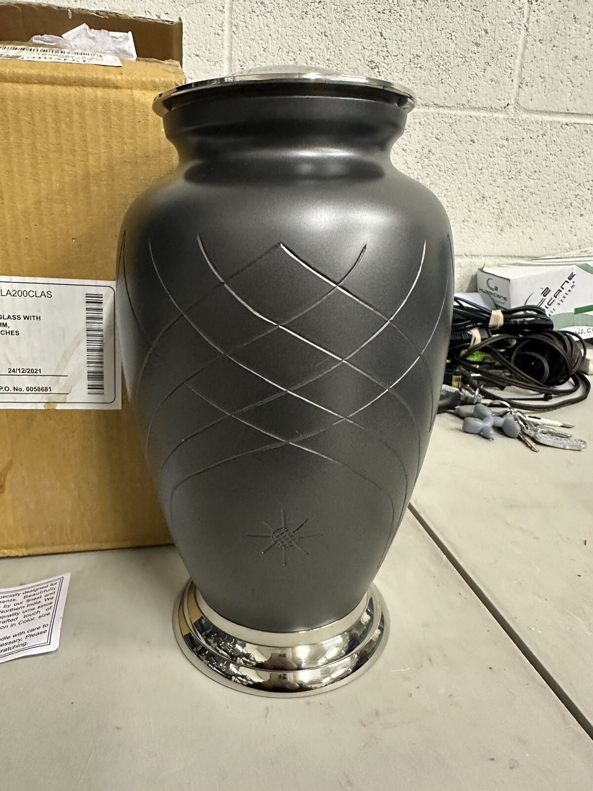 Private Label Classica Hand-Cut Glass Charcoal Urn – 10” Height – 200 Cu. In.