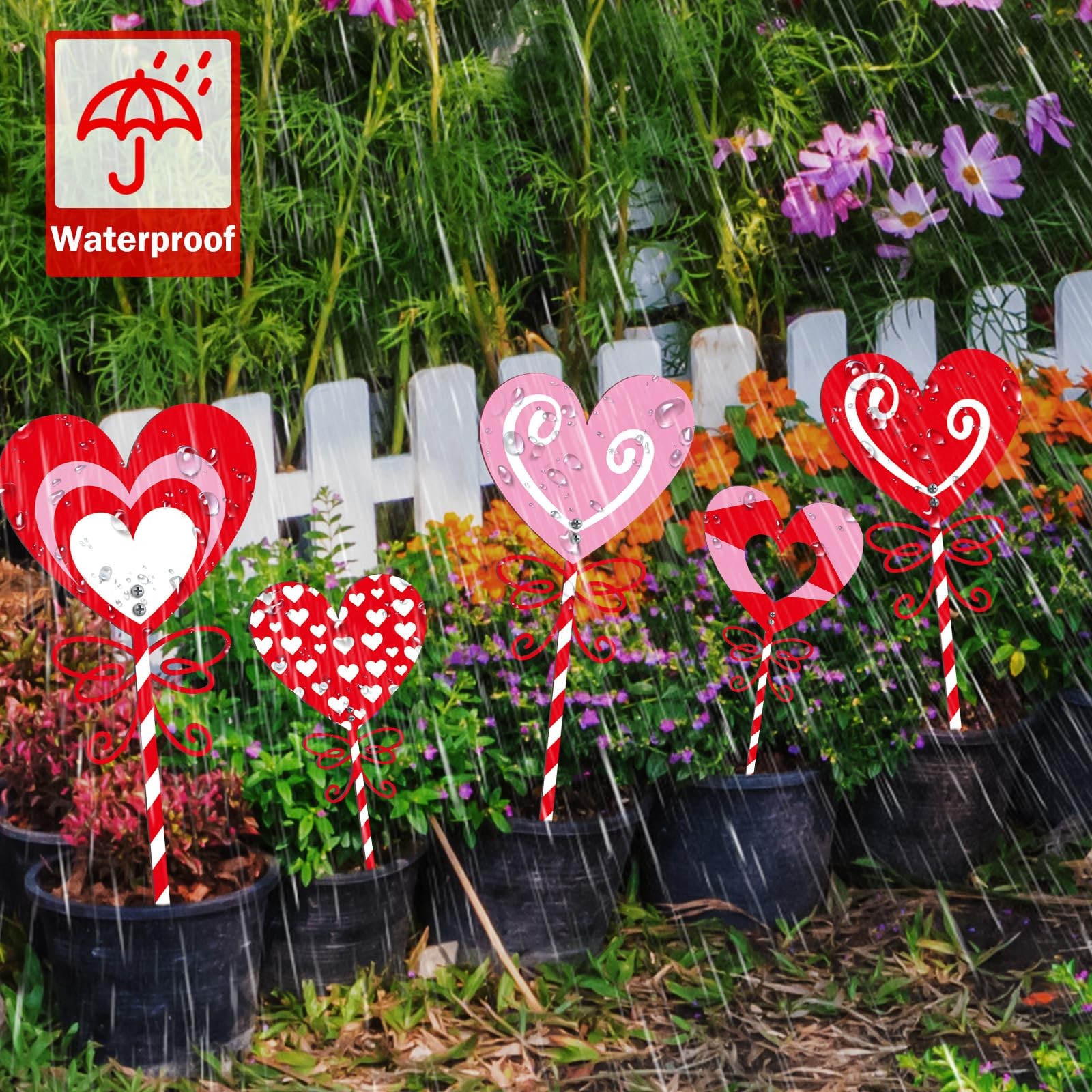 5 Pcs Valentine’s Day Heart Yard Stakes 24.4” and 12″ Large Metal Garden Sta…