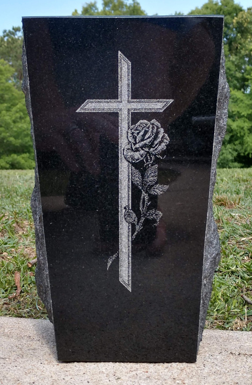 Granite Memorial Vase Tapered 5″x4″x9″ Jet Black with Etched Design
