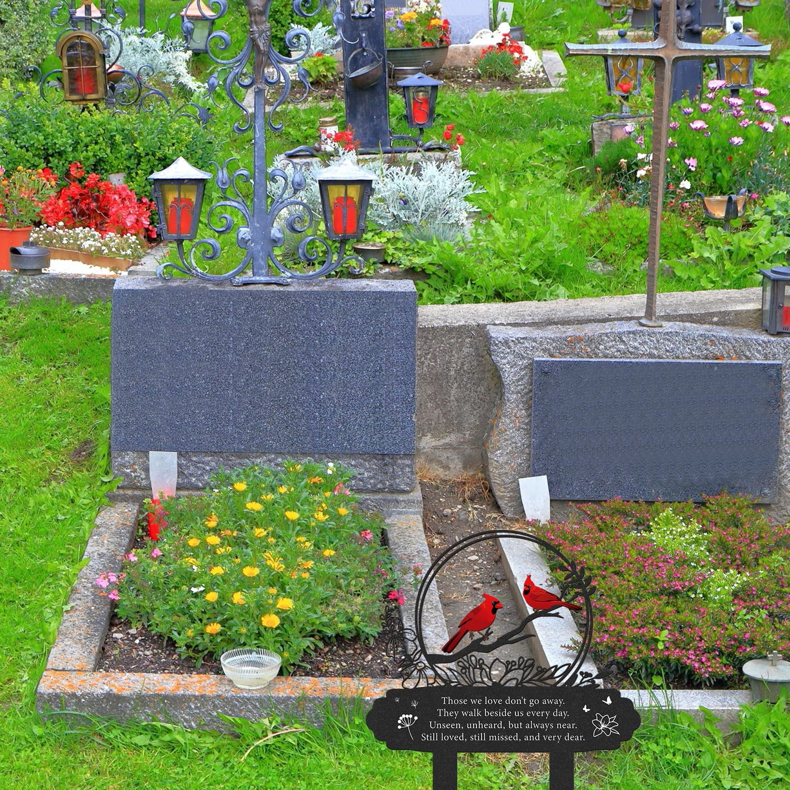 Cardinal Grave Decorations Metal Memorial Stakes for Cemetery and Garden