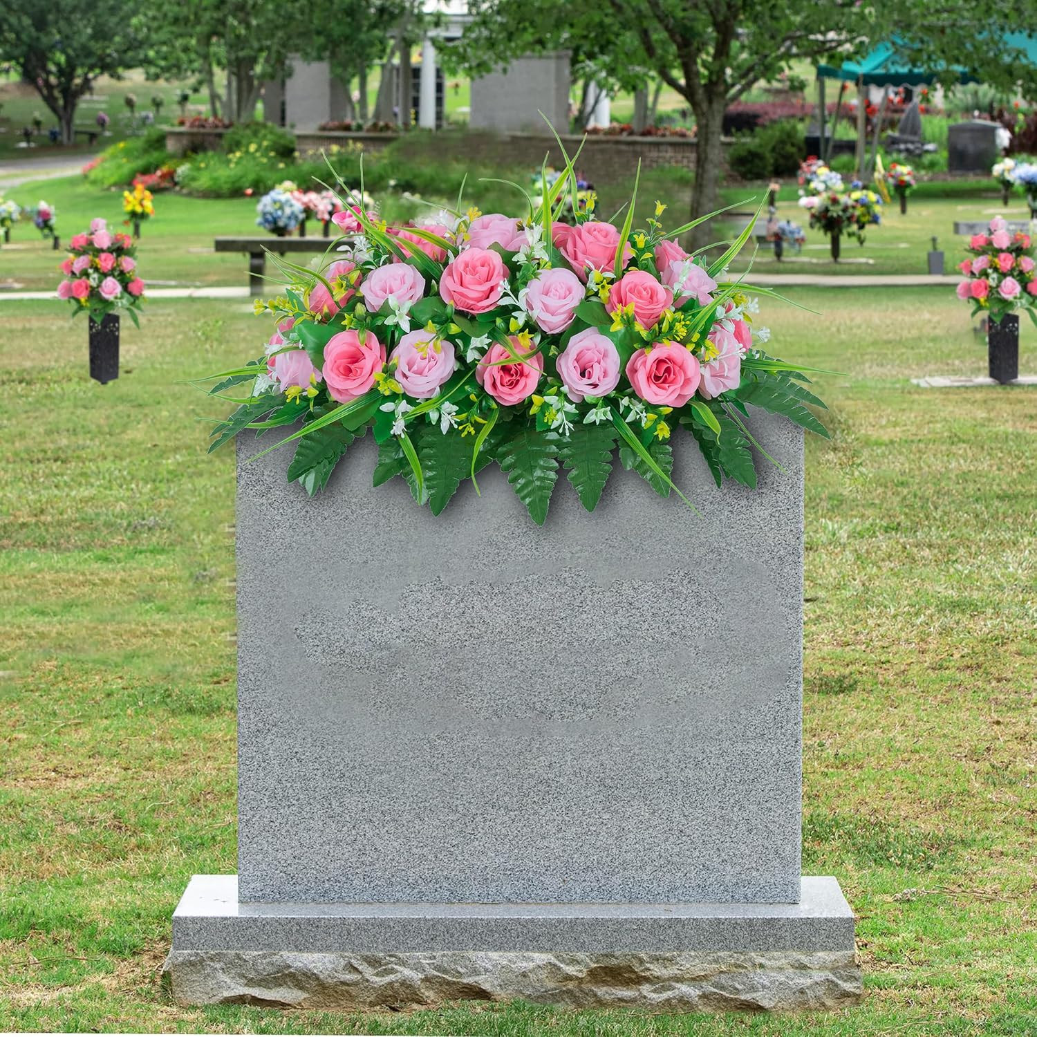 Cemetery Tombstone Flower Saddle – Outdoor Grave Decorations – Non-Bleed Colors,