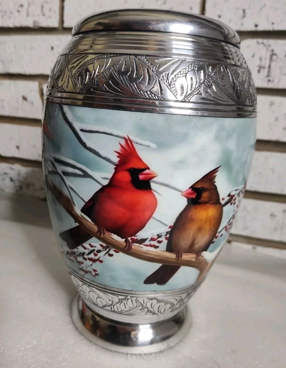 HLC Beautiful Cardinal couple Bird Cremation Large Urn for Human Ashes – Hand…