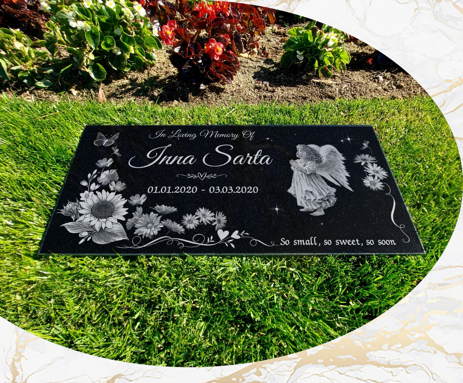 Memorial Headstone 24x12x3/4 inches Human Grave Marker Tombstone Black Granite