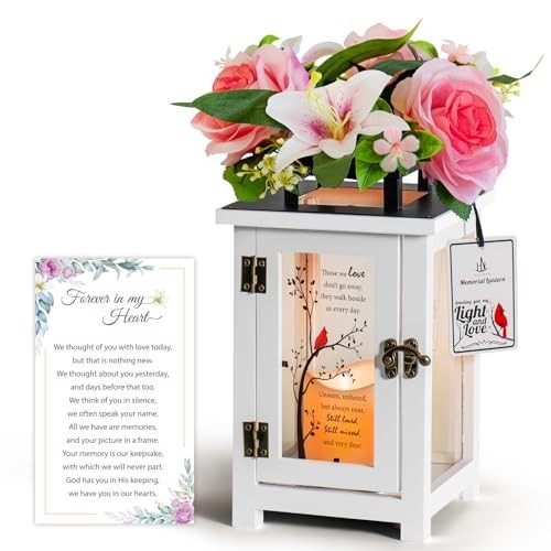 Sympathy Lantern with Lily Rose Flowers – Bereavement Gift for Loss of Loved One