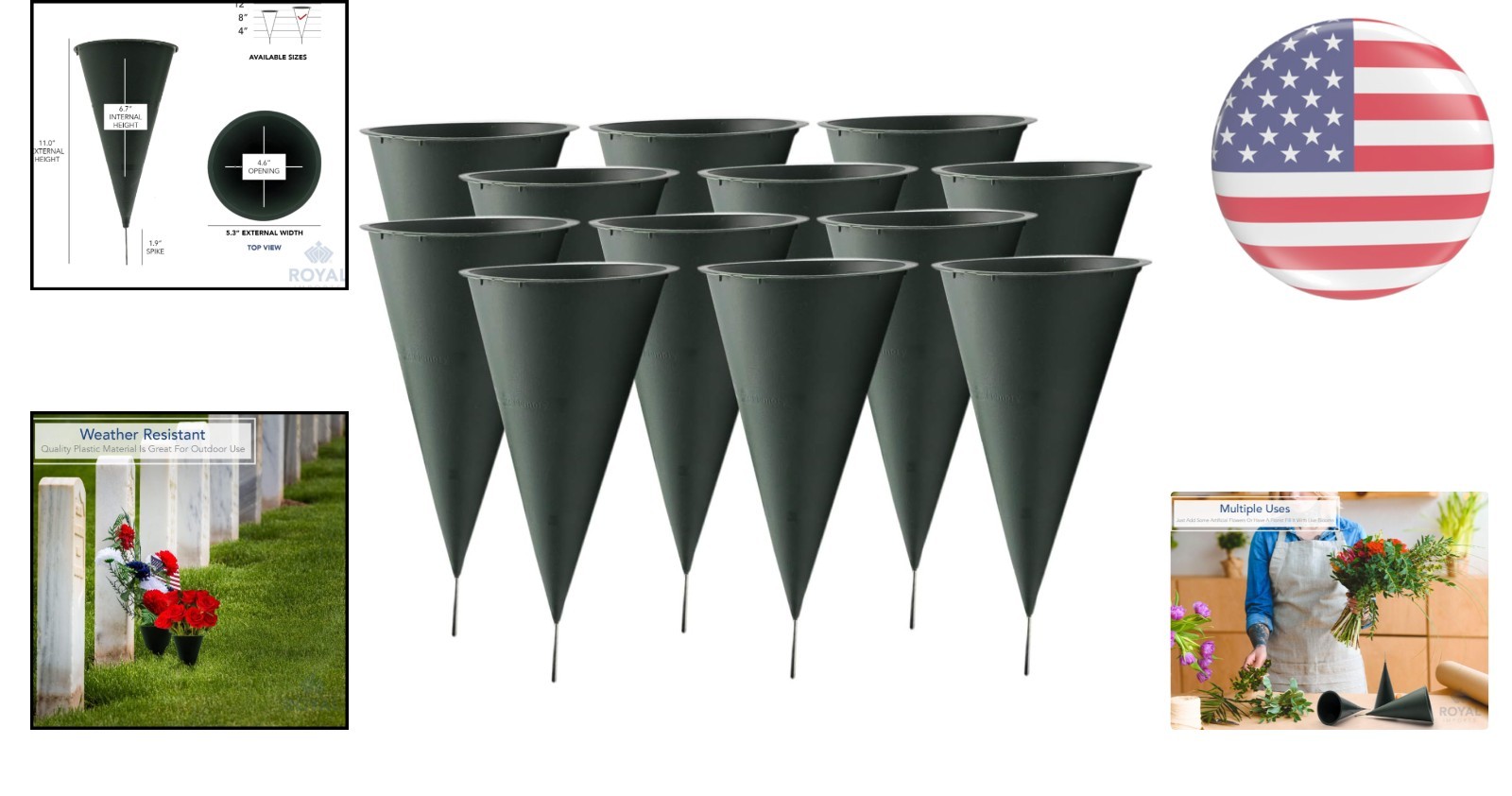 Elegant Cemetery Vases Set of 12 – Weather-Resistant Memorial Flower Holders