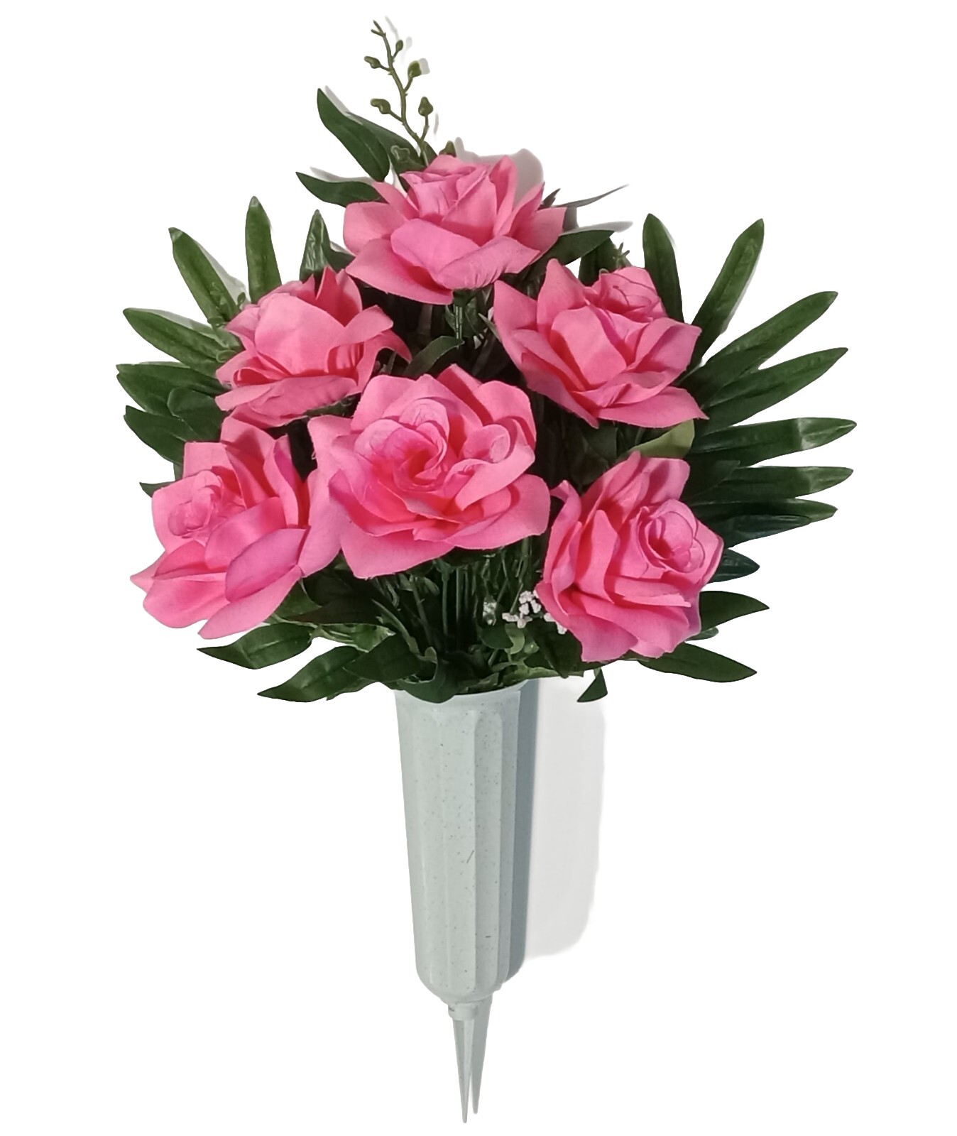 21″ Pink Rose Memorial Cemetery Grave Potted Silk Flower (Display Ready) #2248