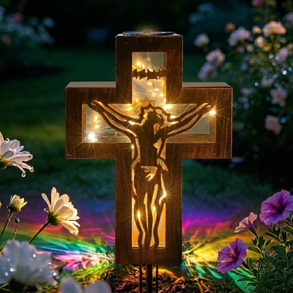 Solar Cross Stake Lights Outdoor Memorial Gifts for Cemetery Grave Decor 10 W…