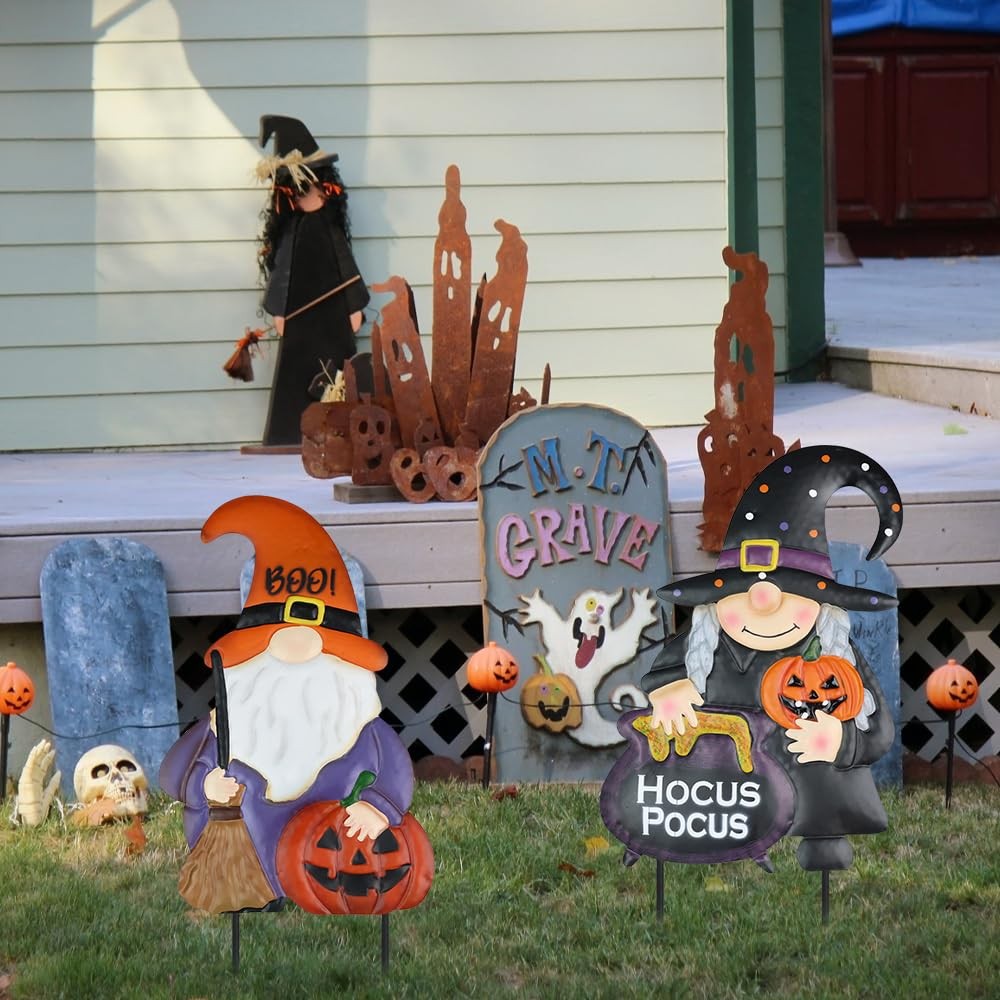 Metal Decorative Garden Stakes with Pumpkins Outdoor Halloween Decor for Home