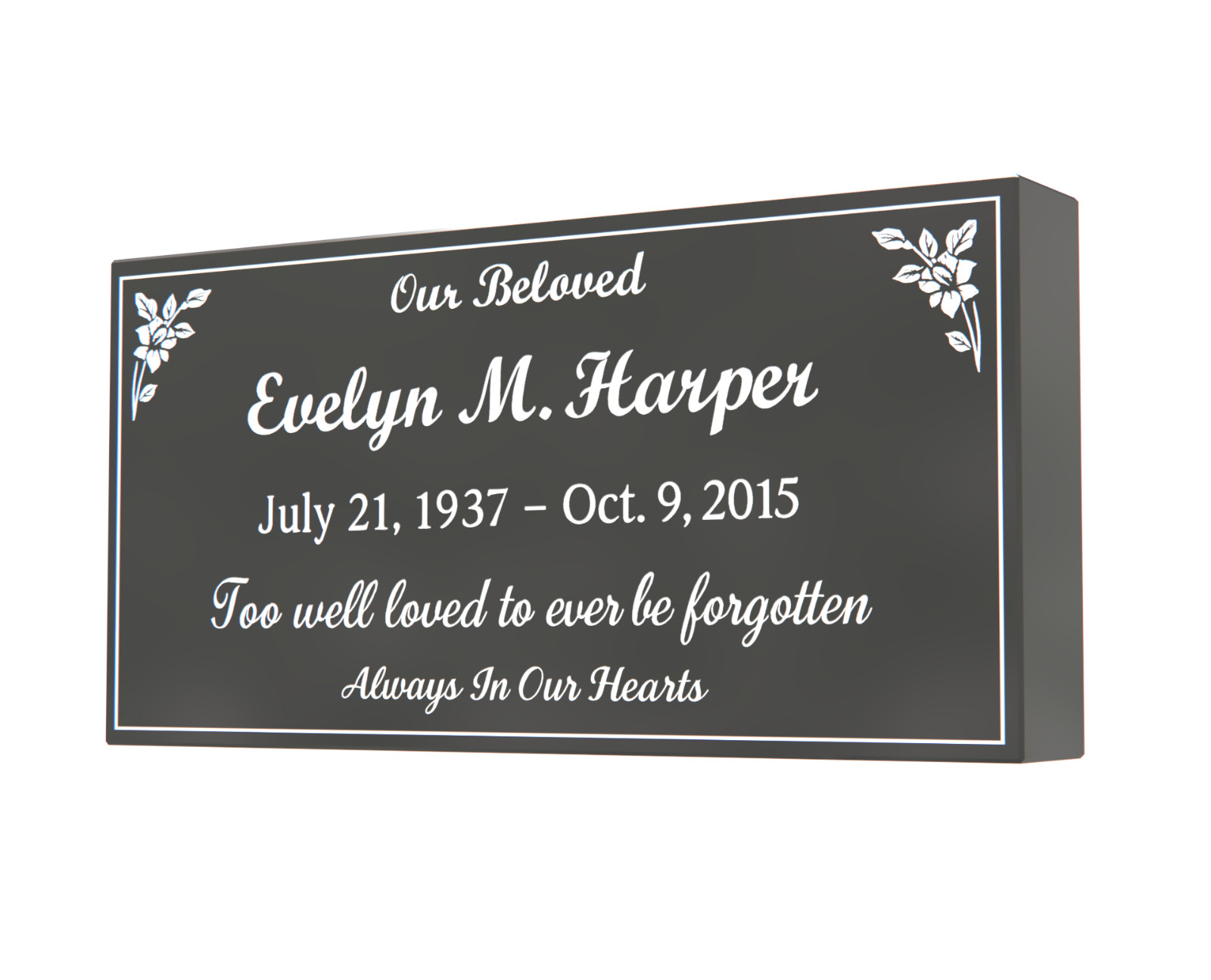 20x10x3 Black Granite Flat Marker – Personalized Engraved Memorial Stone