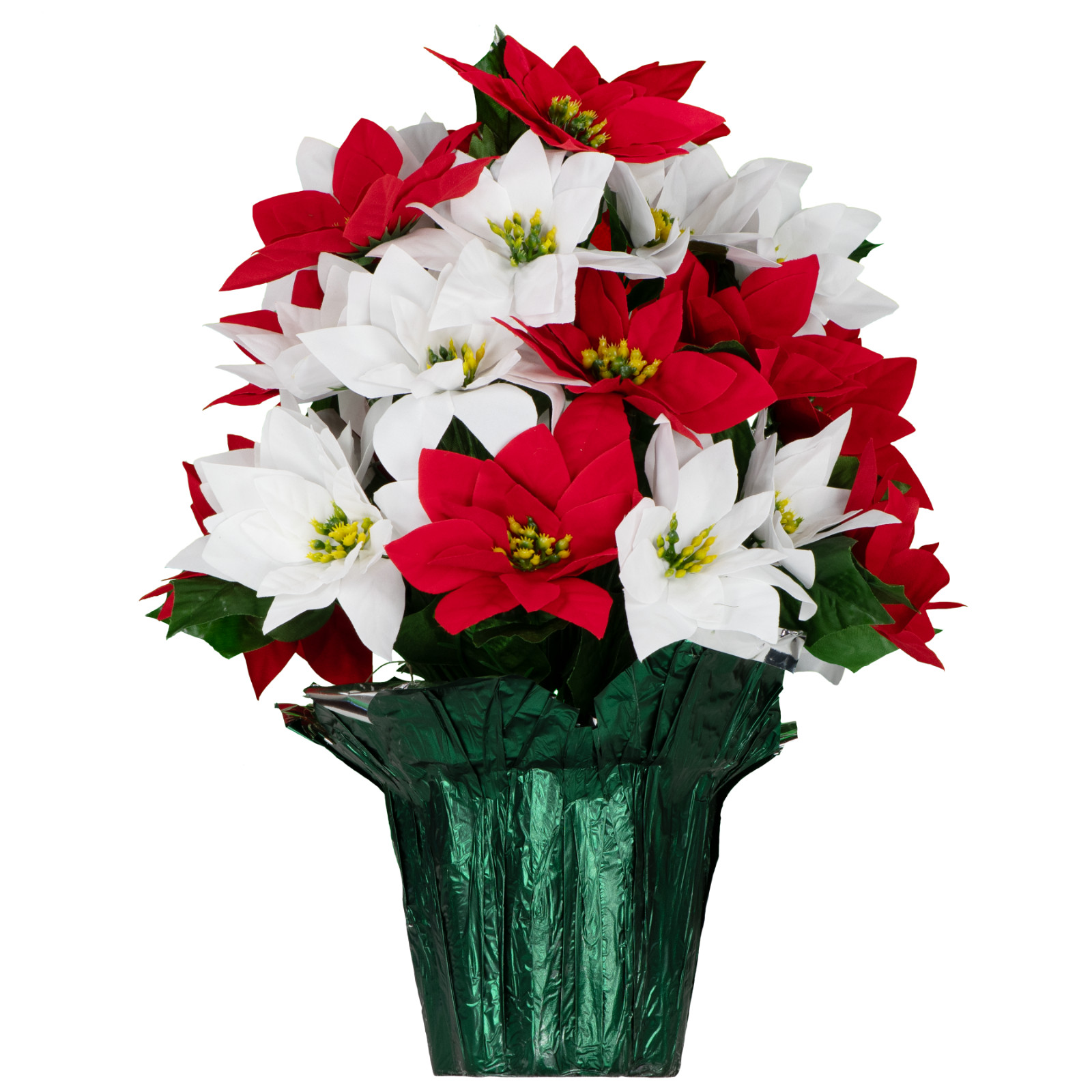 Artificial Cemetery Flowers – Red and White Poinsettia Gravesite Potted Flowers