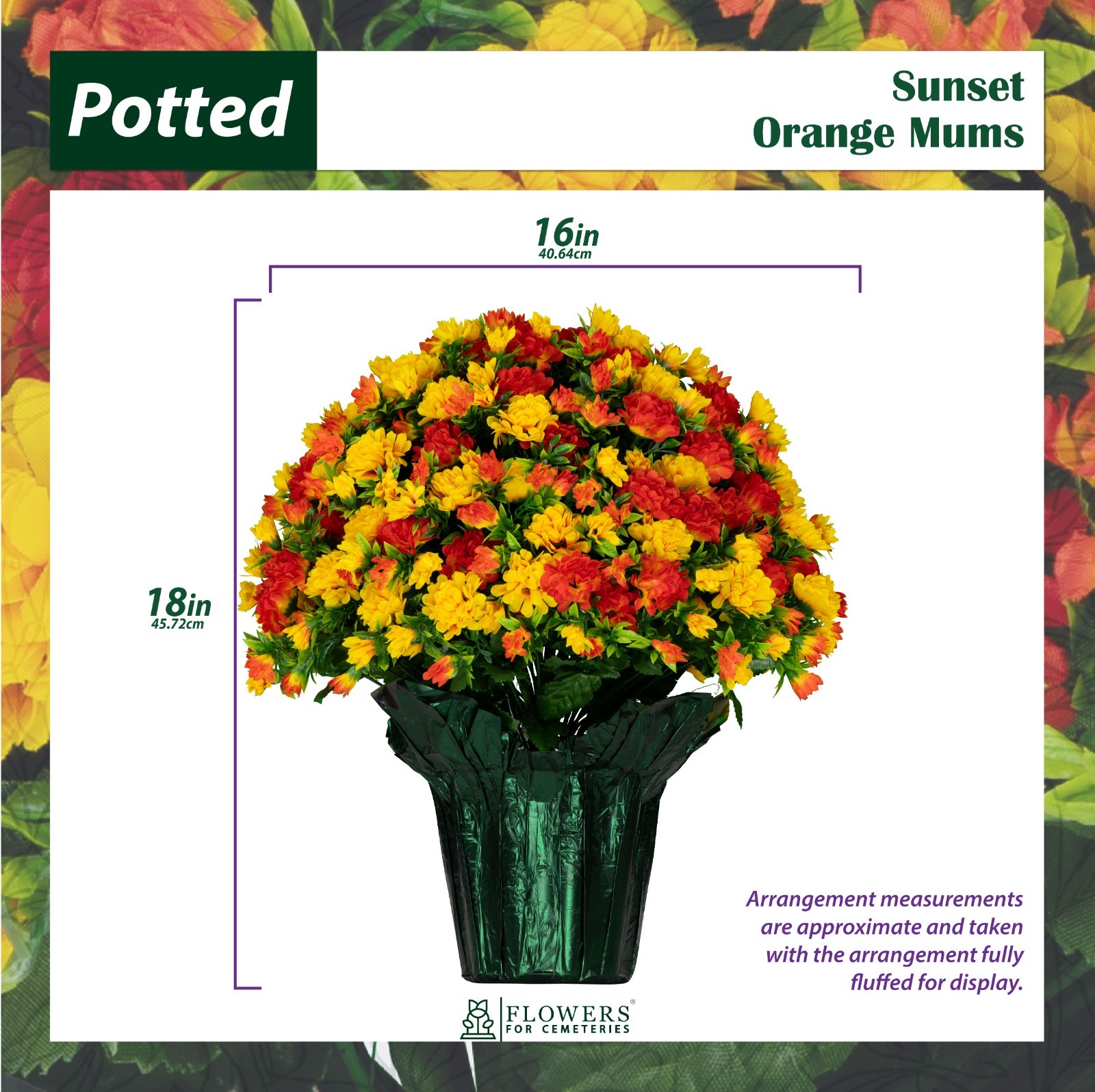 Artificial Weighted Pots – 2 Pack of Sunset Orange Mum Pots