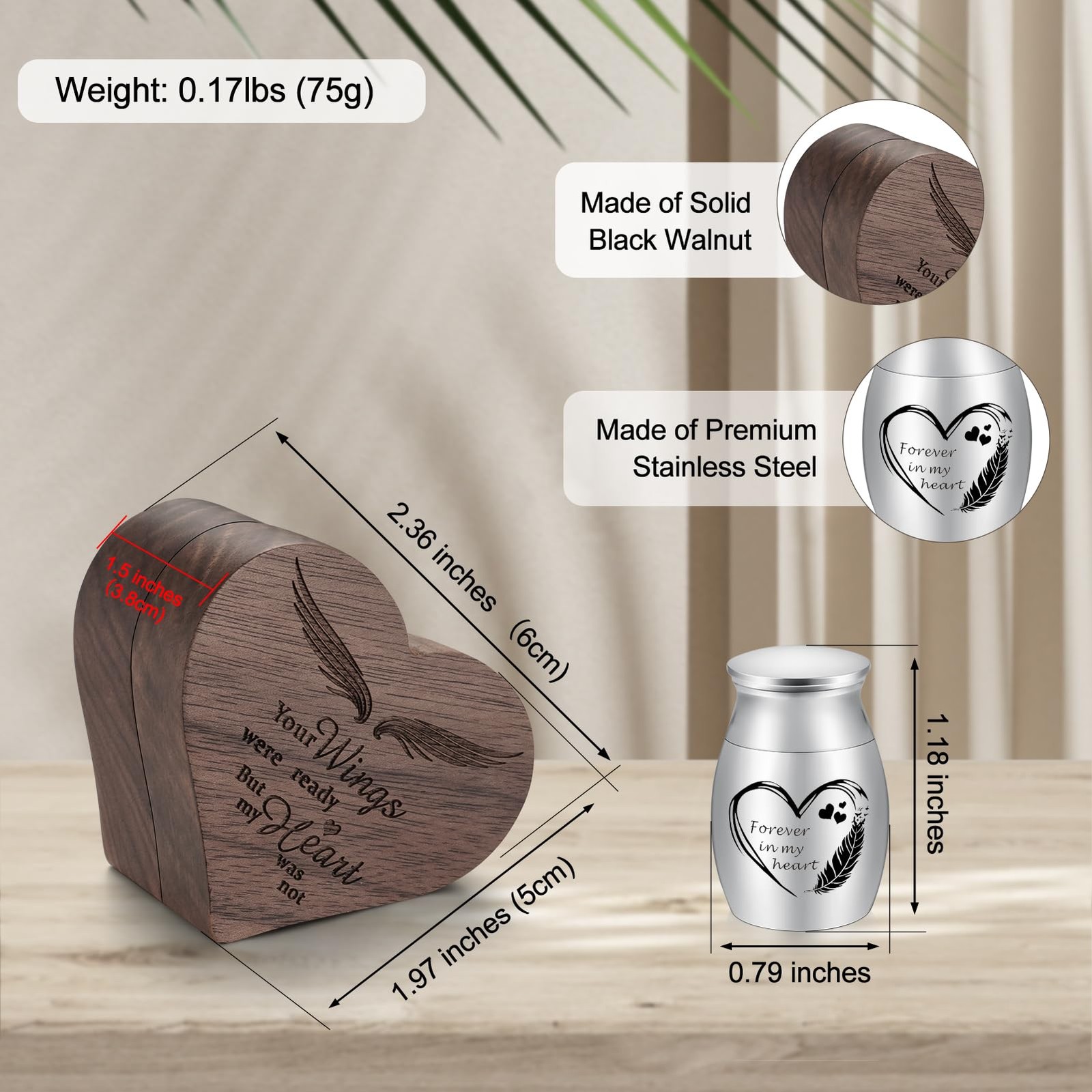 Dletay Small Urns for Human Ashes Keepsake Heart Shaped Box Mini Silver