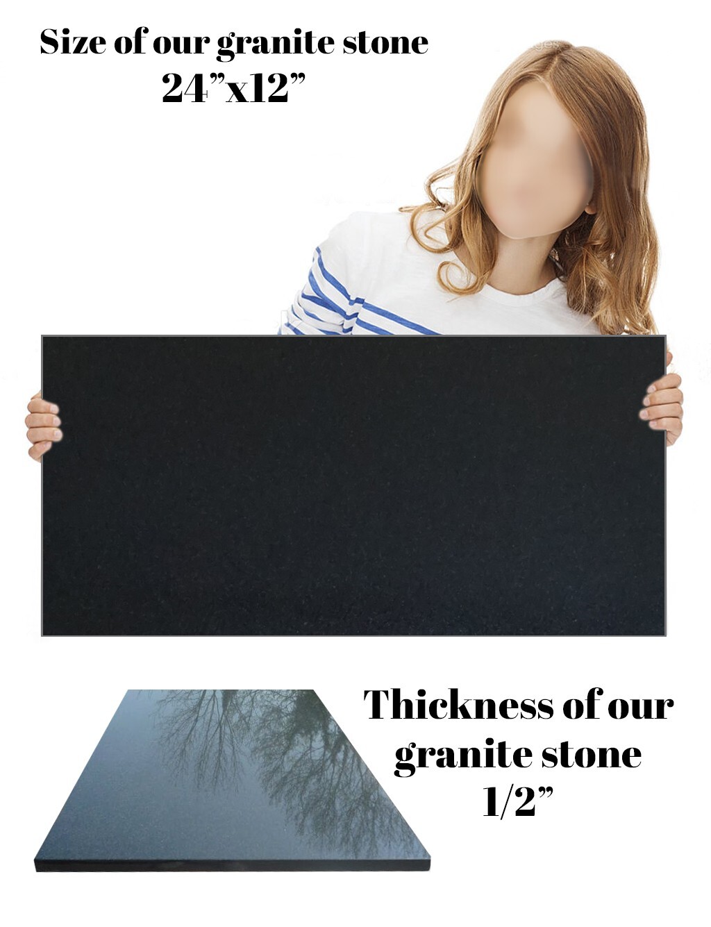 12x24x0.45 inch Human Headstone, Tombstone, Grave Marker, Diamond Engraved