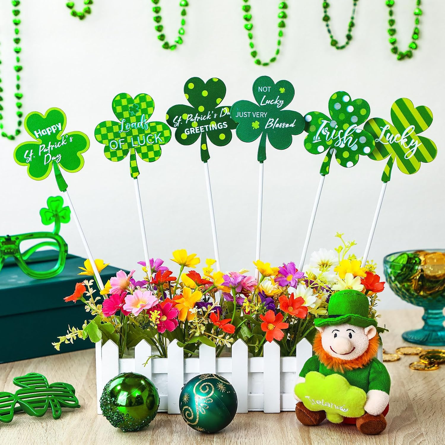 6 Pcs St Patricks Day Decorations Outdoor 13 Inch Stakes Metal Shamrock Decorati