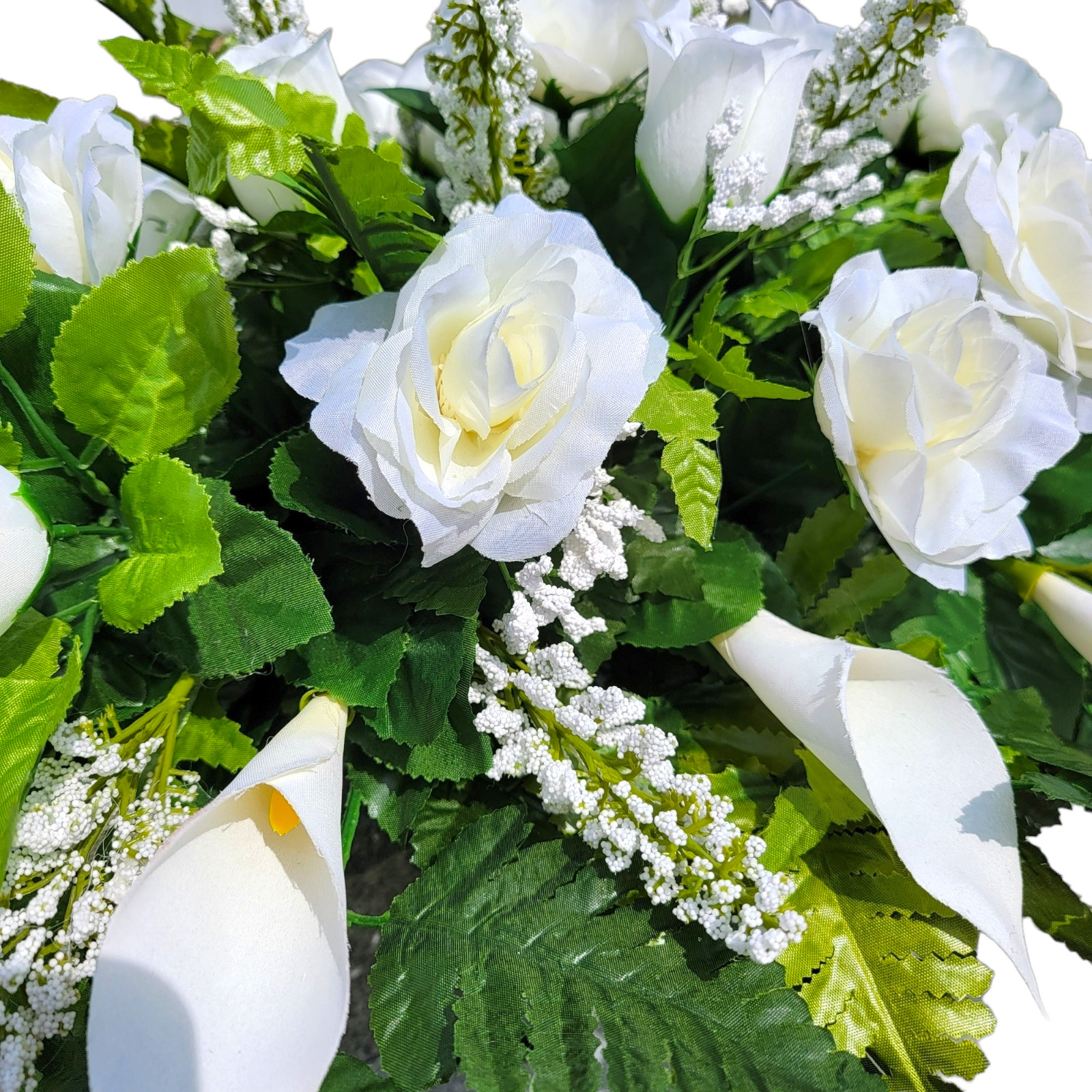 Cream Calla Lily and Rose Headstone Saddle and Cemetery Cone