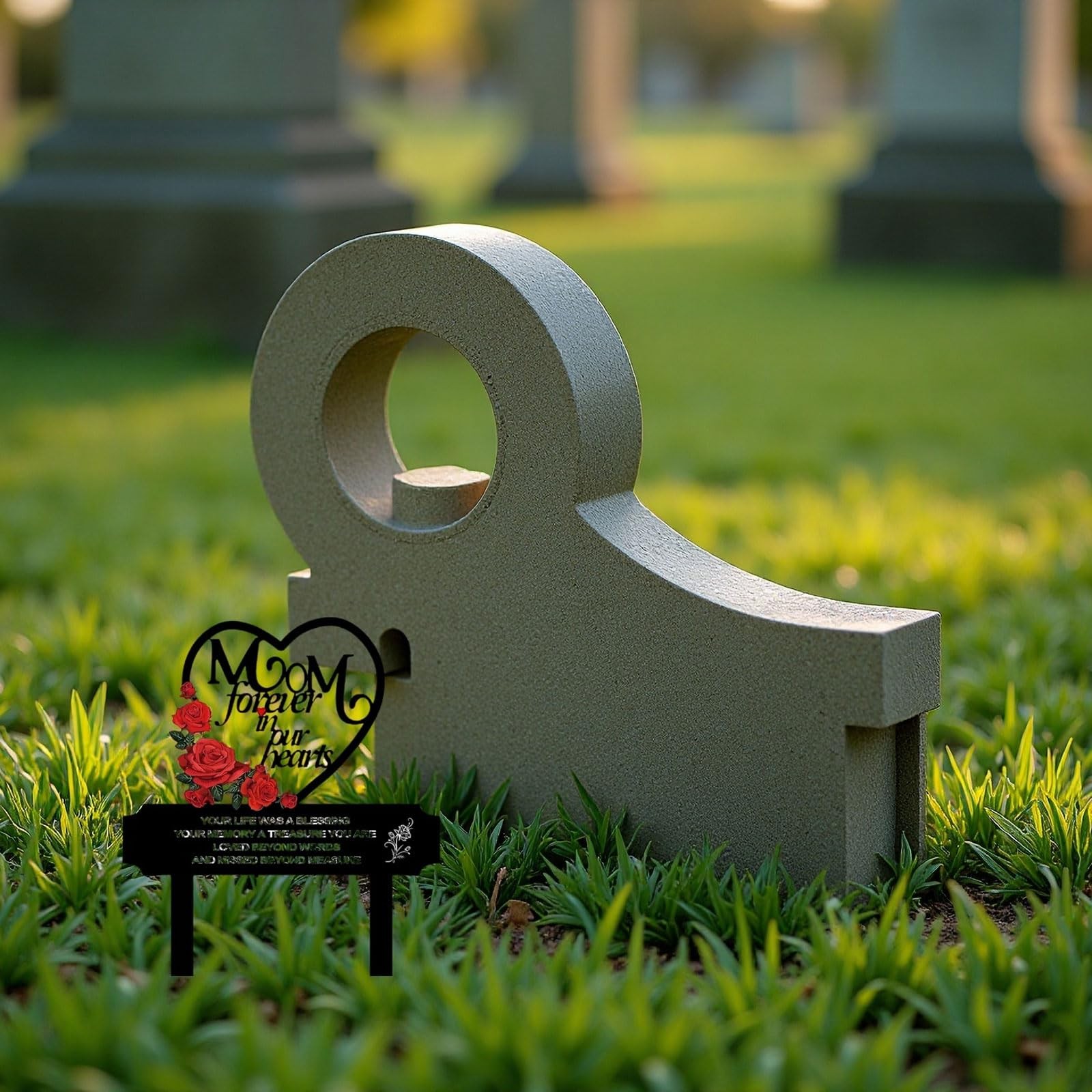 Metal Memorial Grave Marker for Mom – Heart Shaped Cemetery Decoration with R…