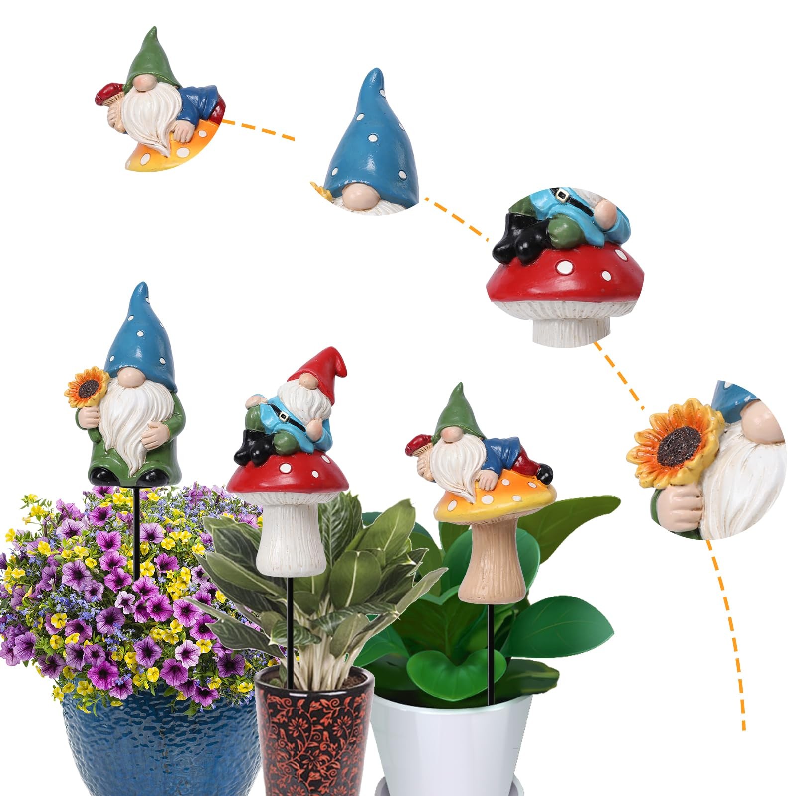 Garden Gnome Statue, Resin Miniature Gnome Set of 3PCS, Figurine with Garden …