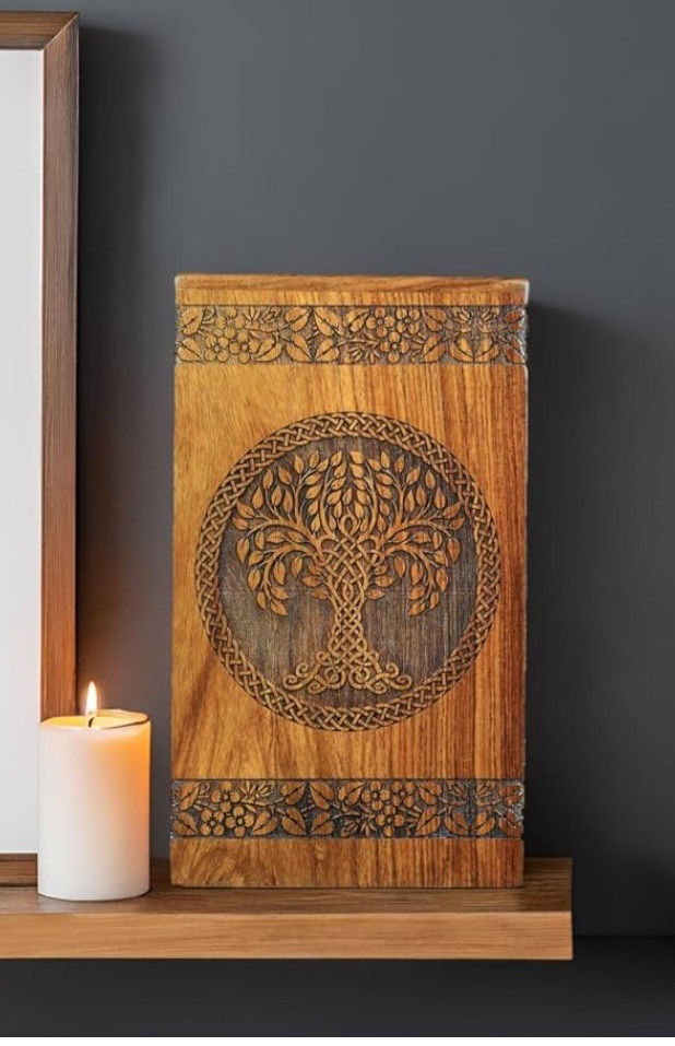 Wooden Cremation Urn for Ashes – Tree of Life Urns, Large 250 cubic inches