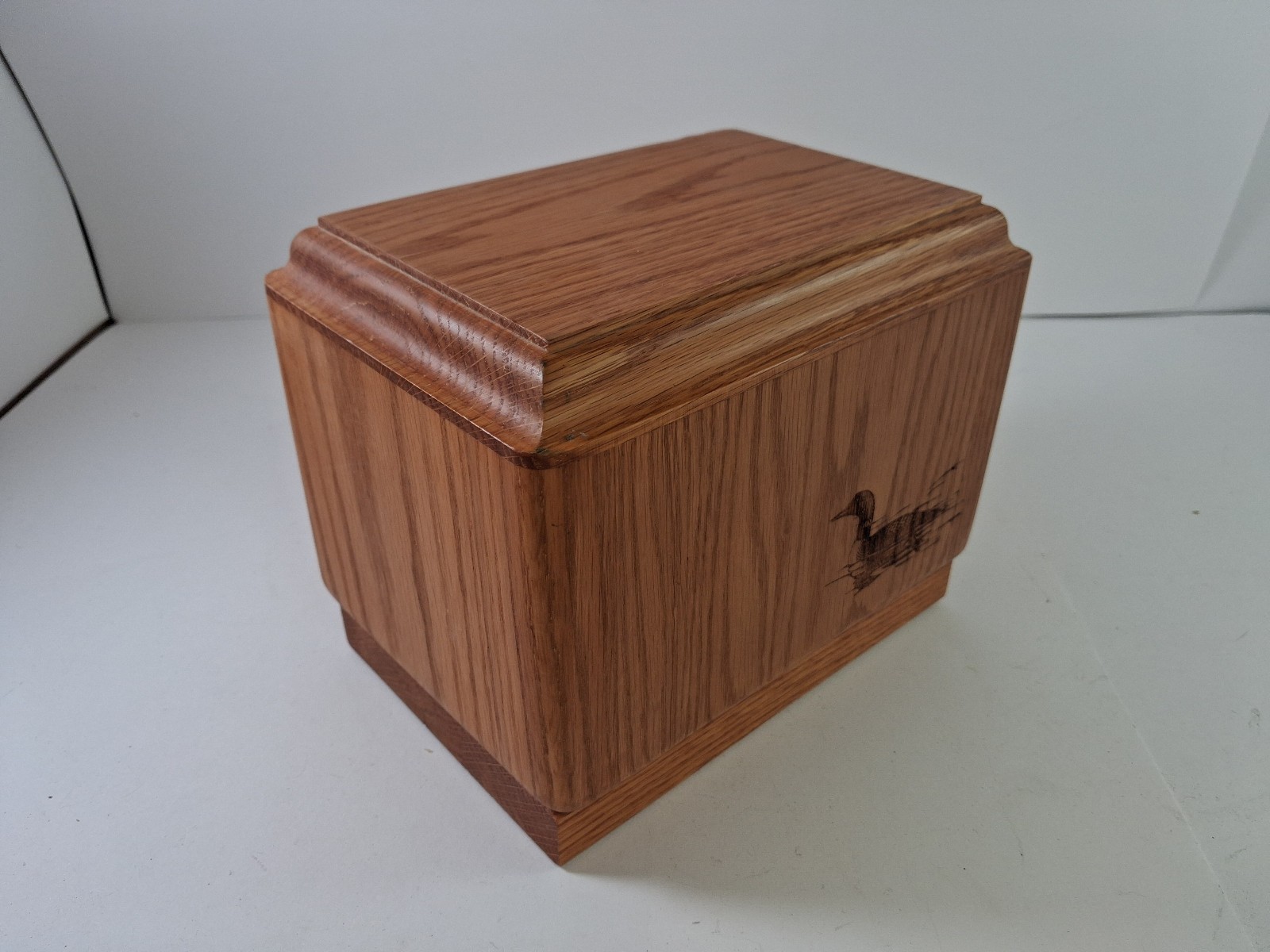Wooden Cremation Urn Box For Human or Pet Ashes Duck Burned Pyrography