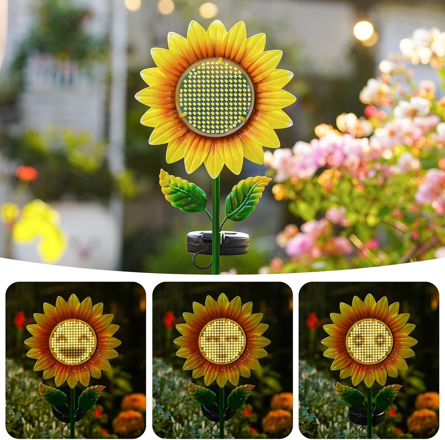 Solar Sunflower Garden Stake Lights, Yellow and Blue LED, Waterproof, Outdoor…
