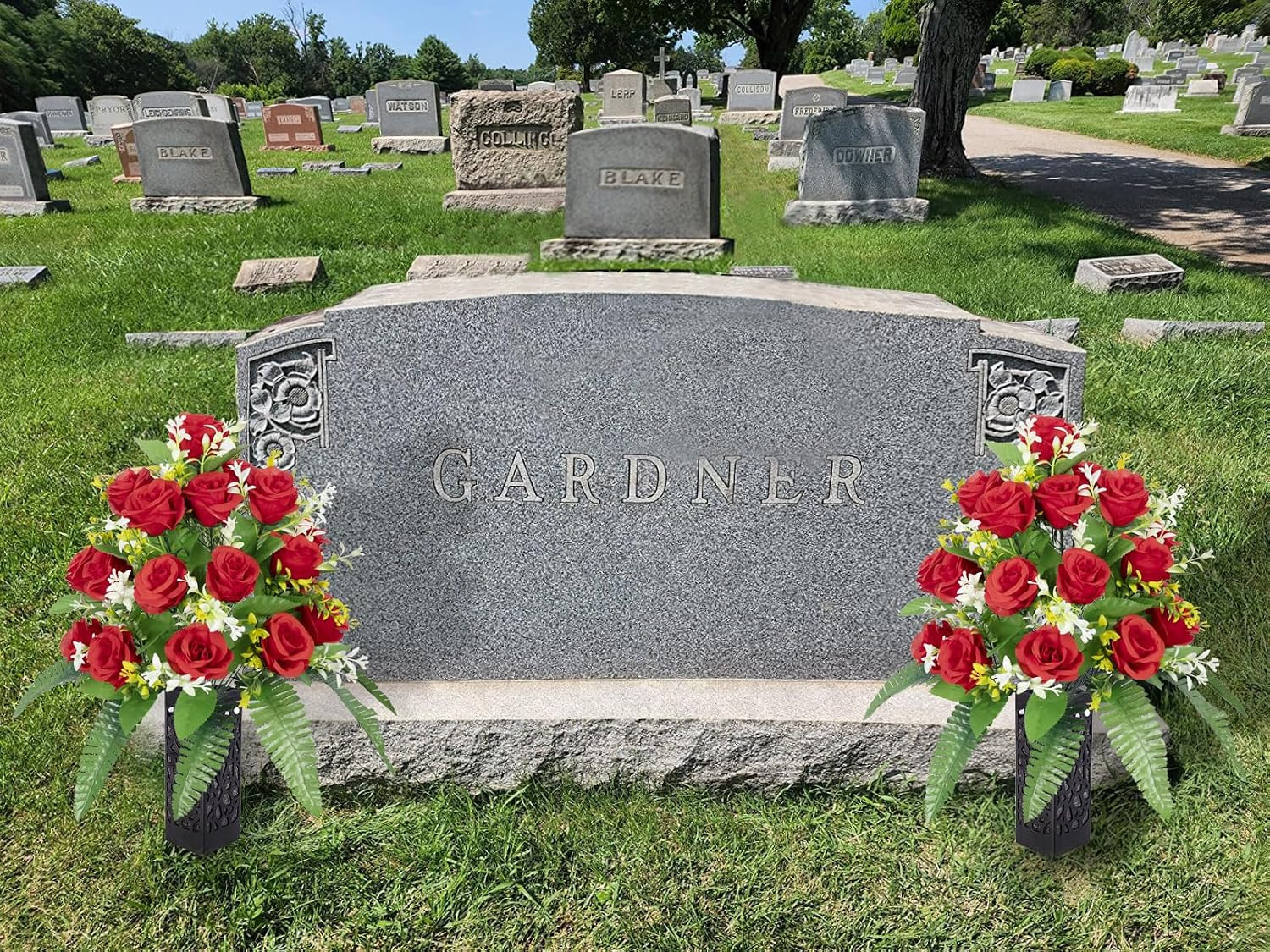 Cemetery Vases with Spikes and Foam – Cemetery Flower Holders with Black Drainag