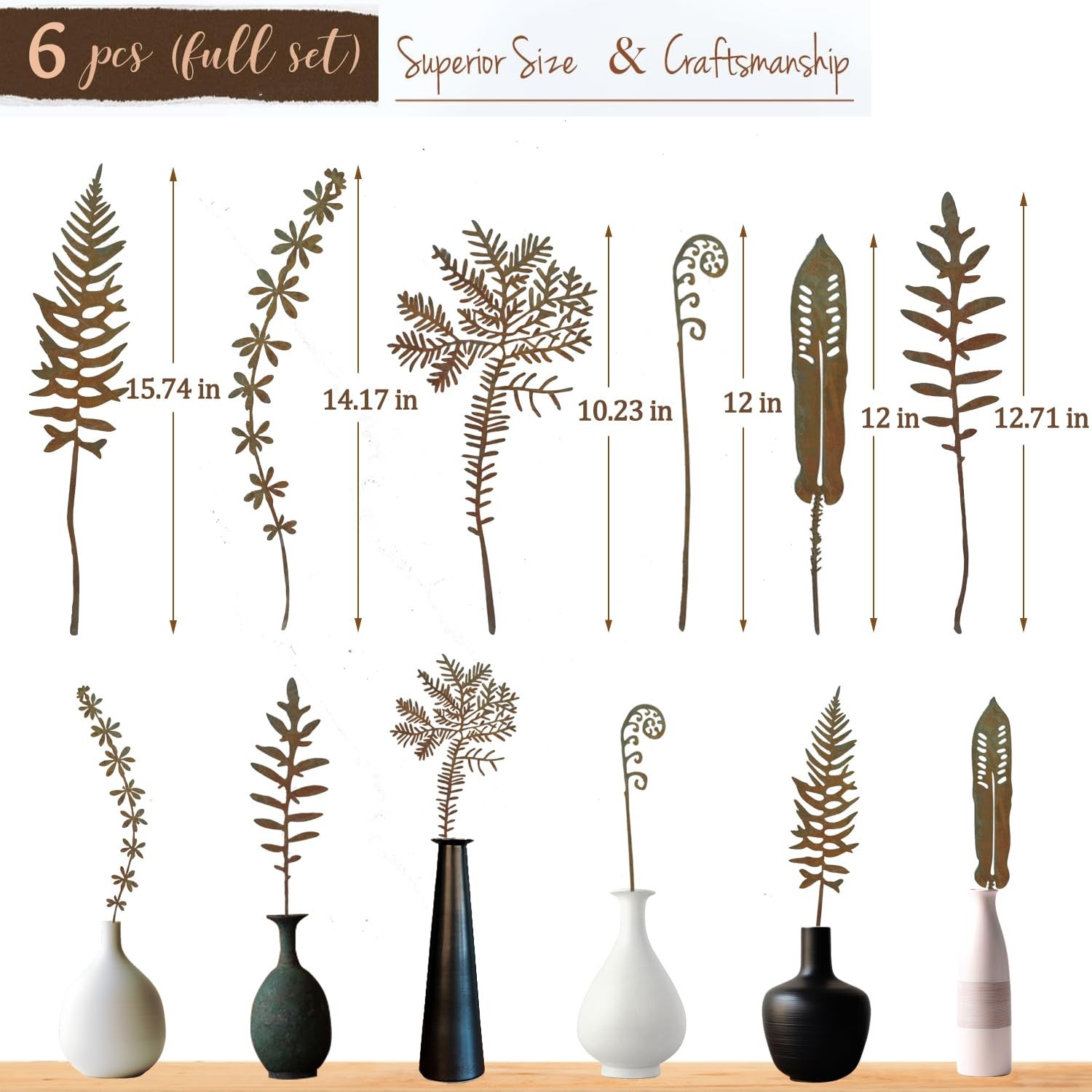 Metal Flowers for Outside,Flower Bed Decor Rusty Plant Stakes,Rusty Fern Art …